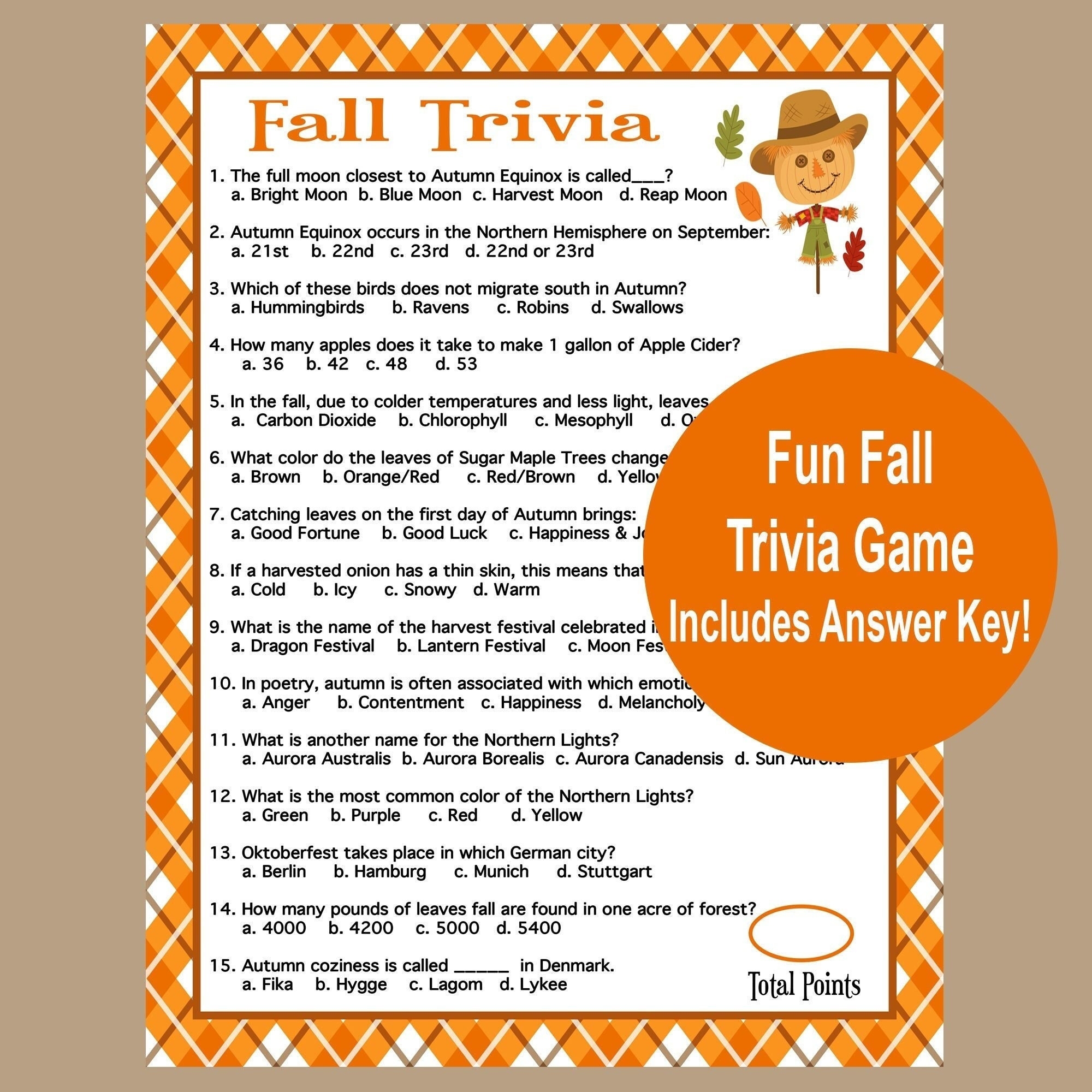 Fall Trivia Game Printable Autumn Game Fall Time Activities For Adults Kids Seniors Game For Fall Harvest Game Virtual Icebreaker Etsy