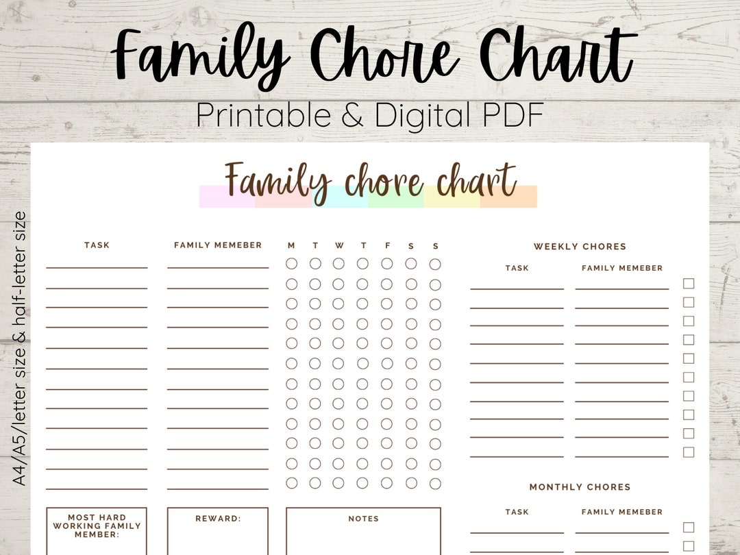 Family Chore Chart Printable Chore Checklist Family Checklist Kids Chores Kids Chore List Cleaning Schedule Fillable PDF Instant Etsy