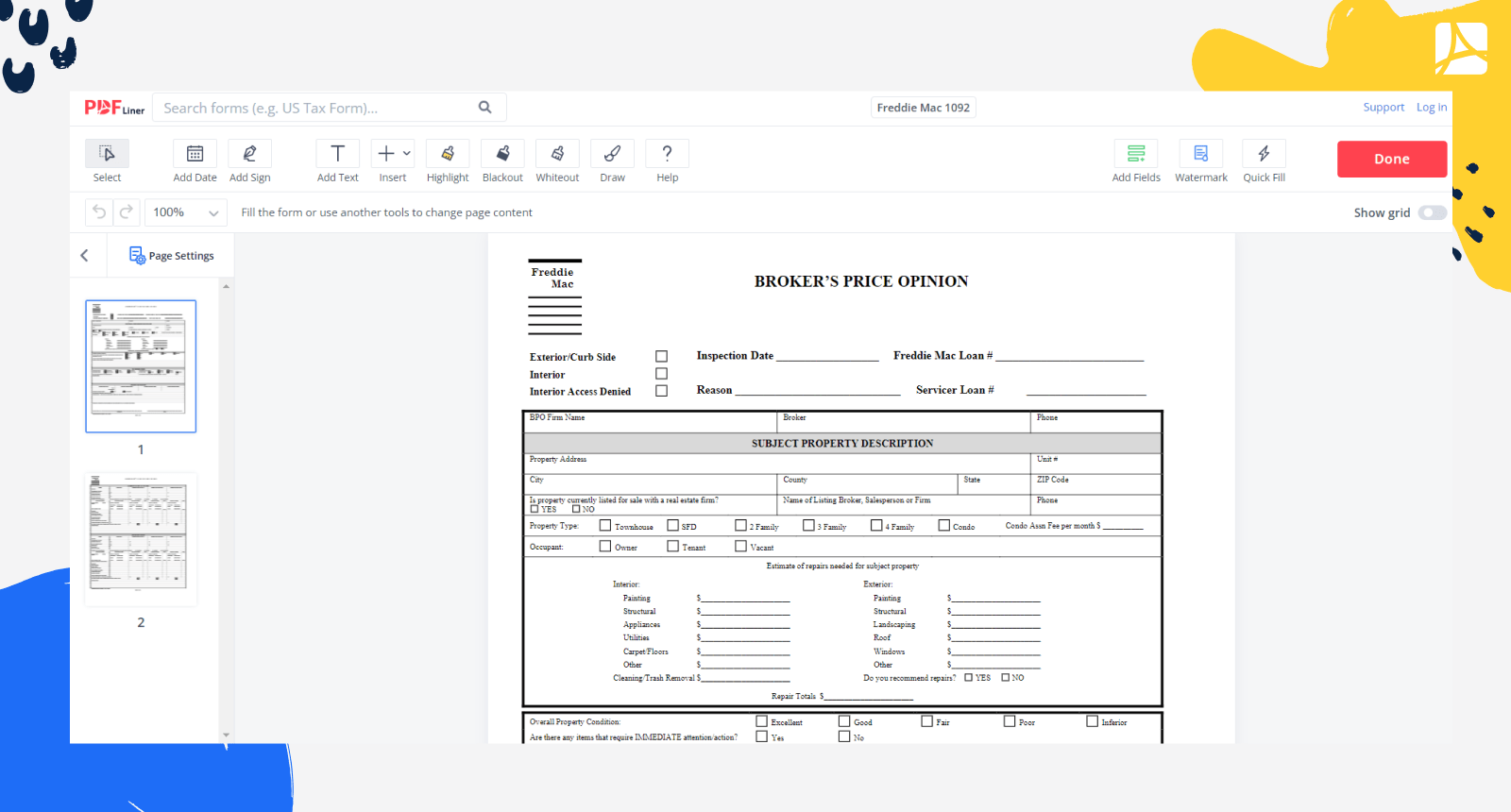 Fillable Freddie Mac 1092 PDFLiner