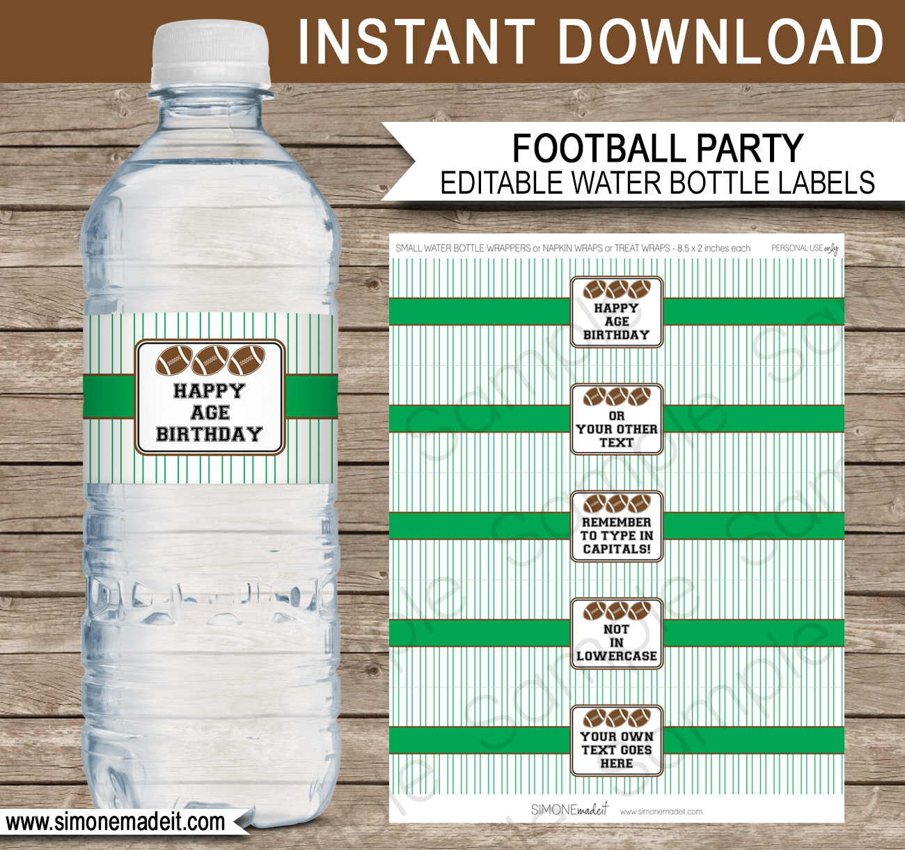 Football Party Water Bottle Labels Template Printable Party Decorations