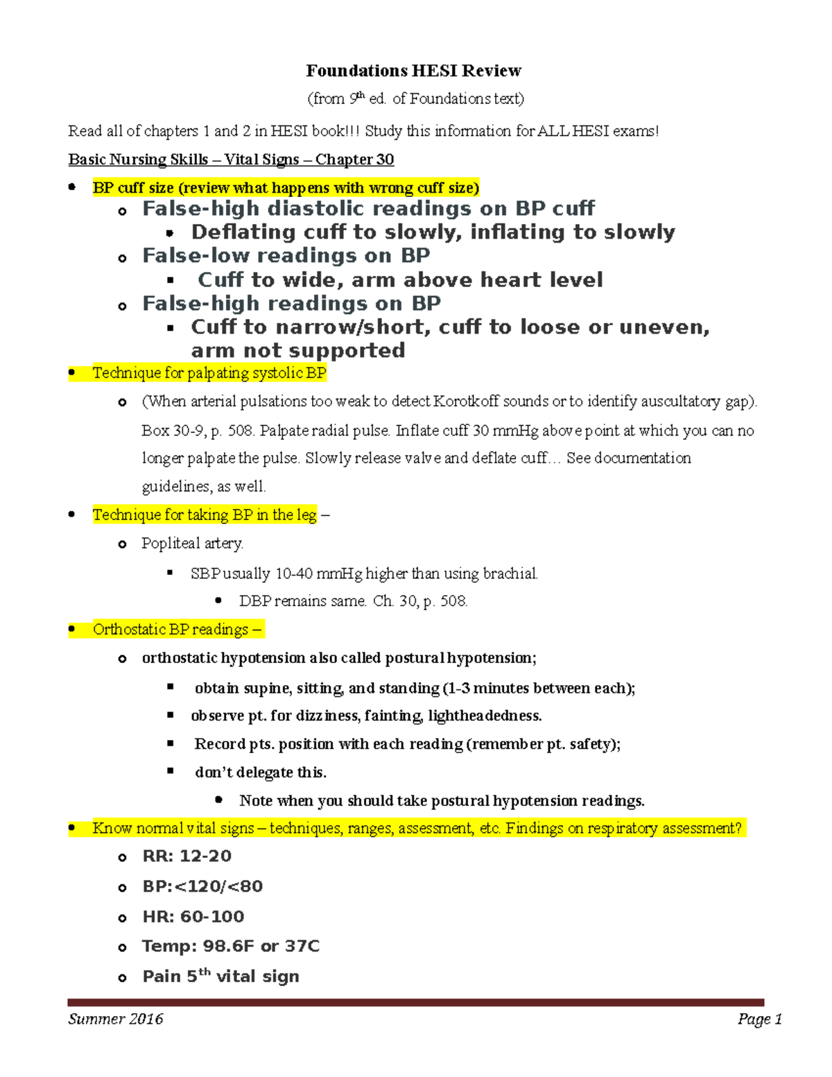 Foundations Review HESI Fundamentals Study Guide Foundations HESI Review from 9th Ed Of Studocu