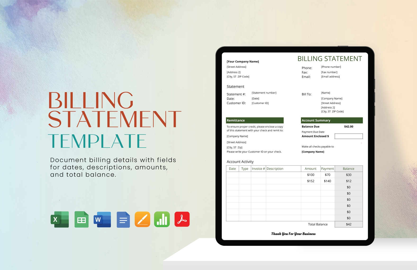 Free Printable Billing Statements