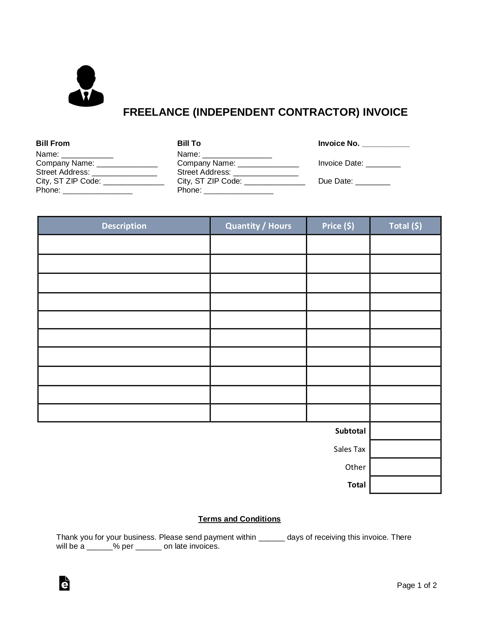 Free Blank Invoice Templates PDF EForms