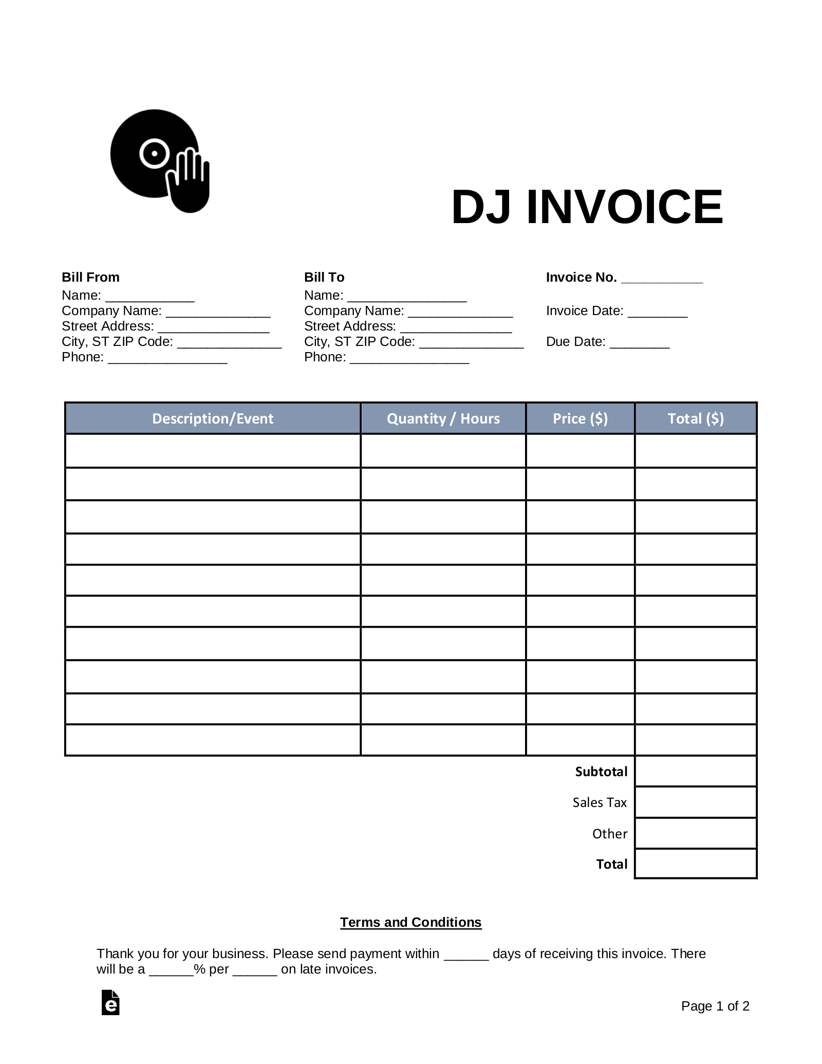 Free Blank Invoice Templates PDF EForms
