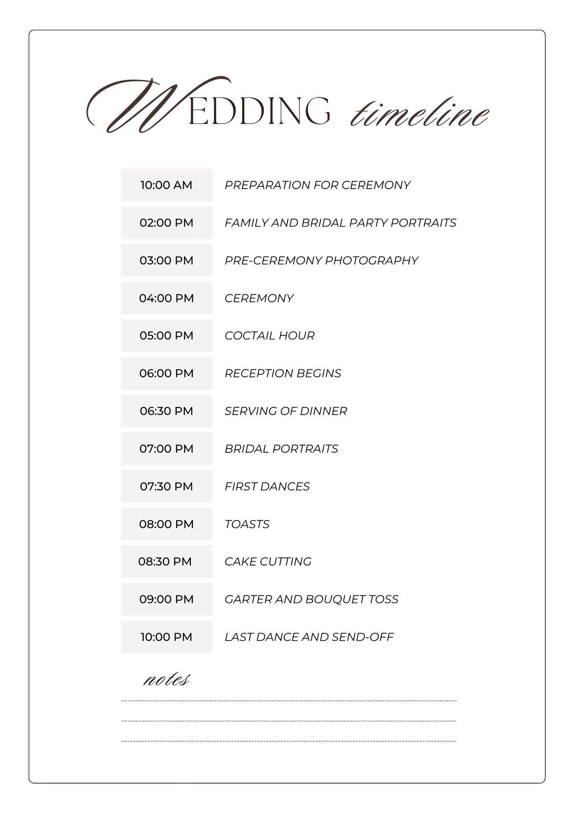 Free Custom Printable Wedding Timeline Planner Templates Canva
