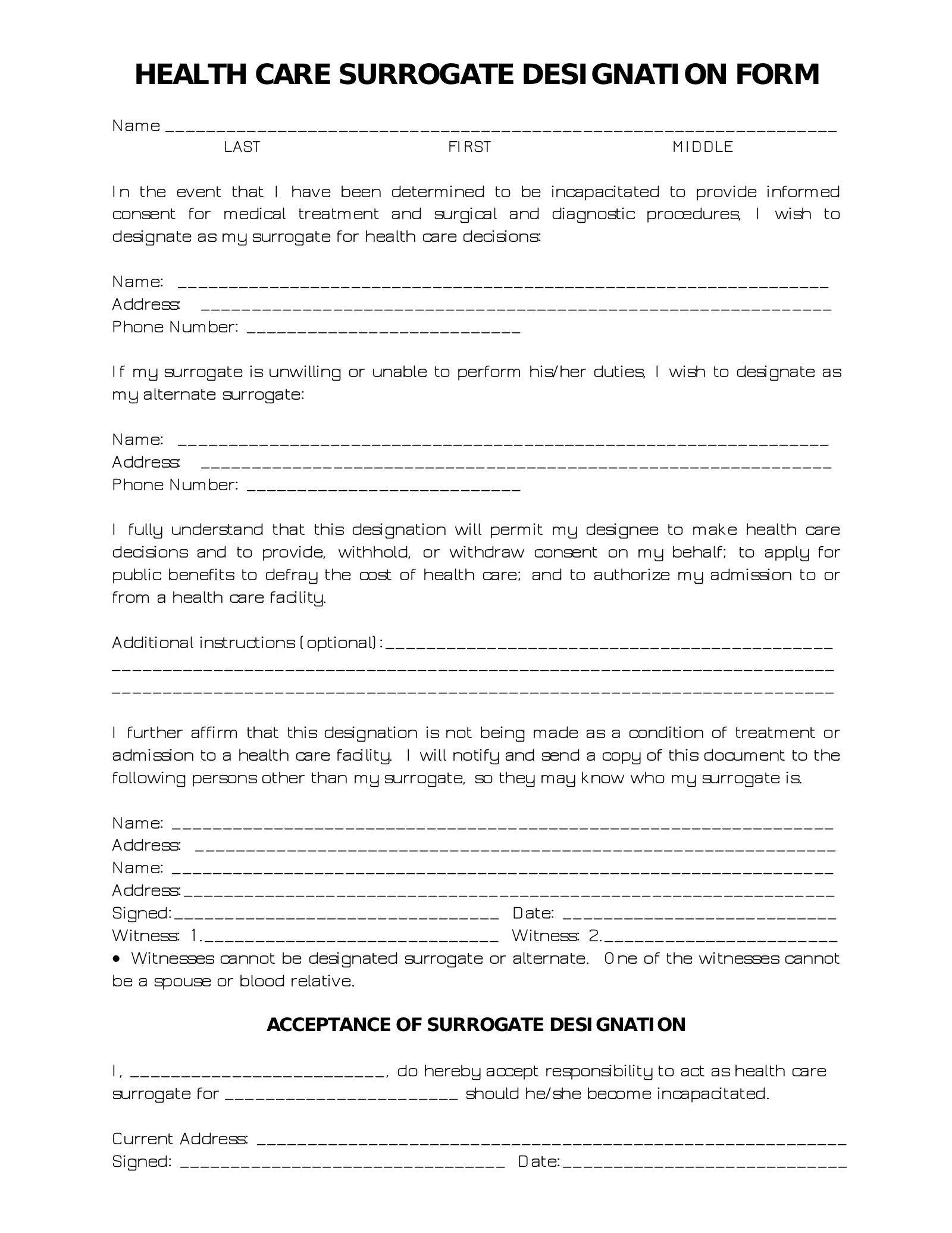 Free Printable Advance Directive Form