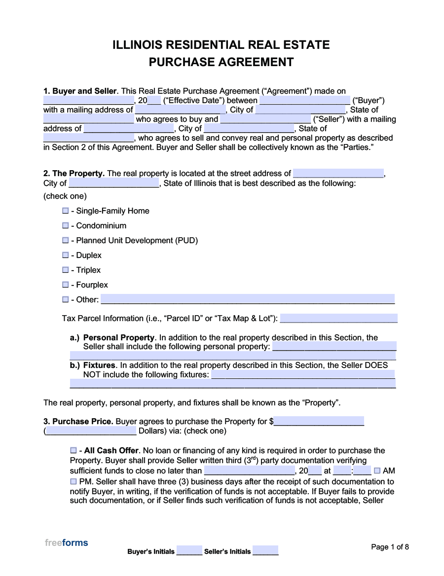 Free Illinois Real Estate Purchase Agreement Template PDF Word
