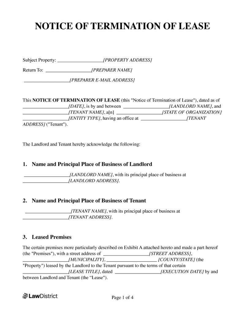Free Lease Termination Letter Notice To Vacate PDF LawDistrict