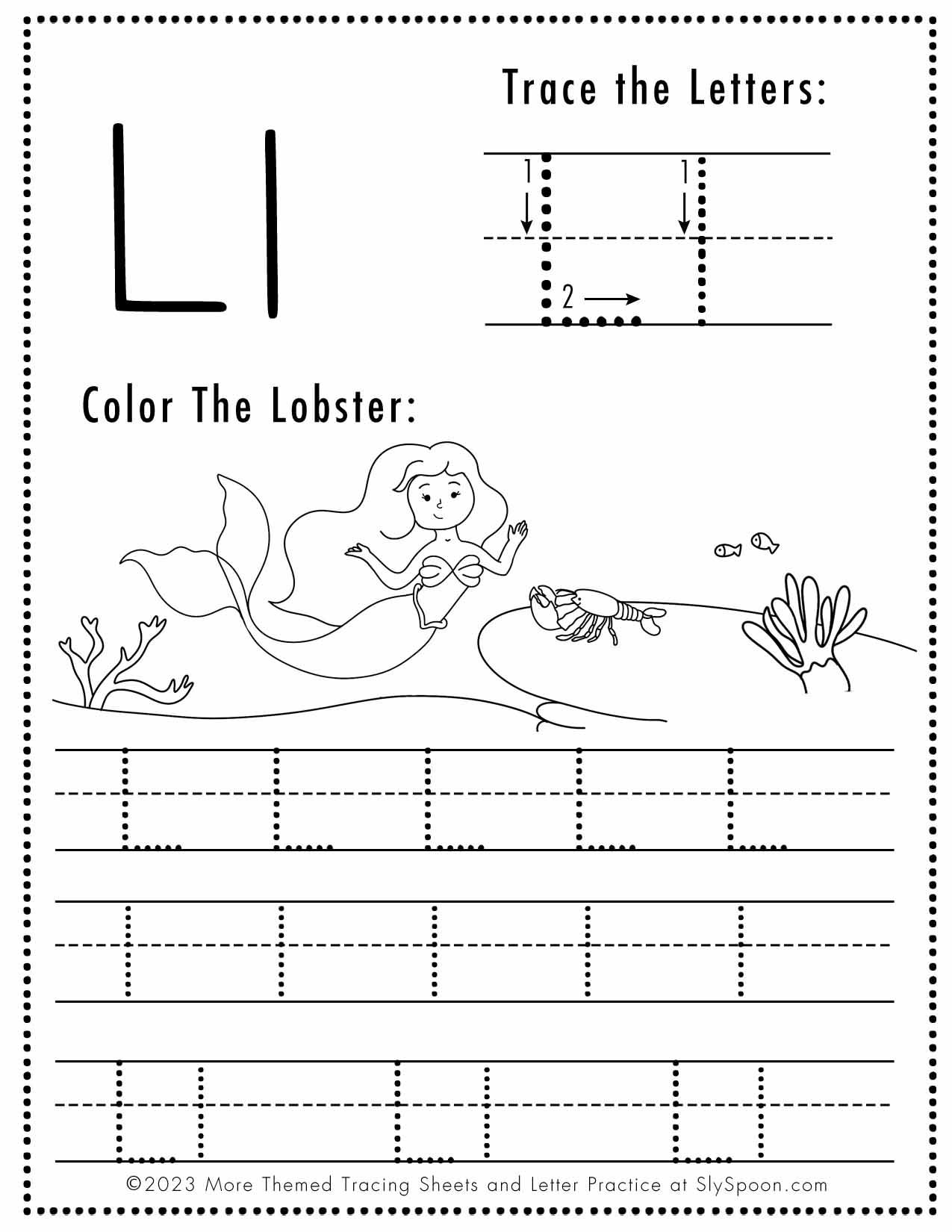 Free Letter L Tracing Worksheet Printable Mermaid Themed Sly SpoonSly Spoon