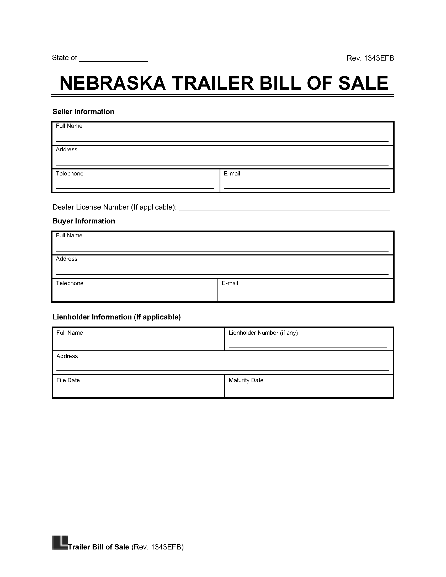 Free Nebraska Trailer Bill Of Sale Template PDF Word Legal Templates