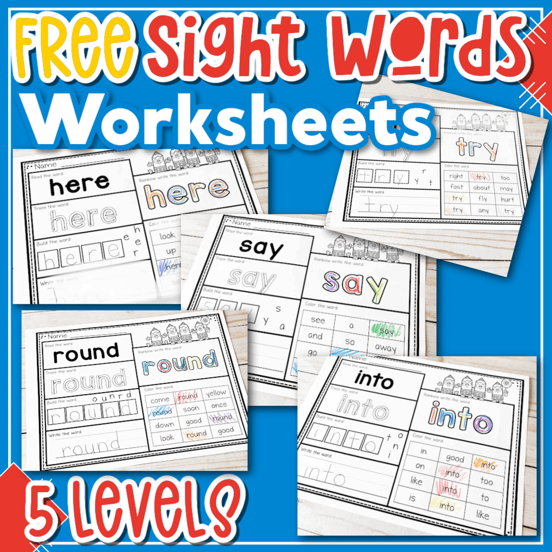 Free Print and Go Sight Word Worksheets 5 Levels