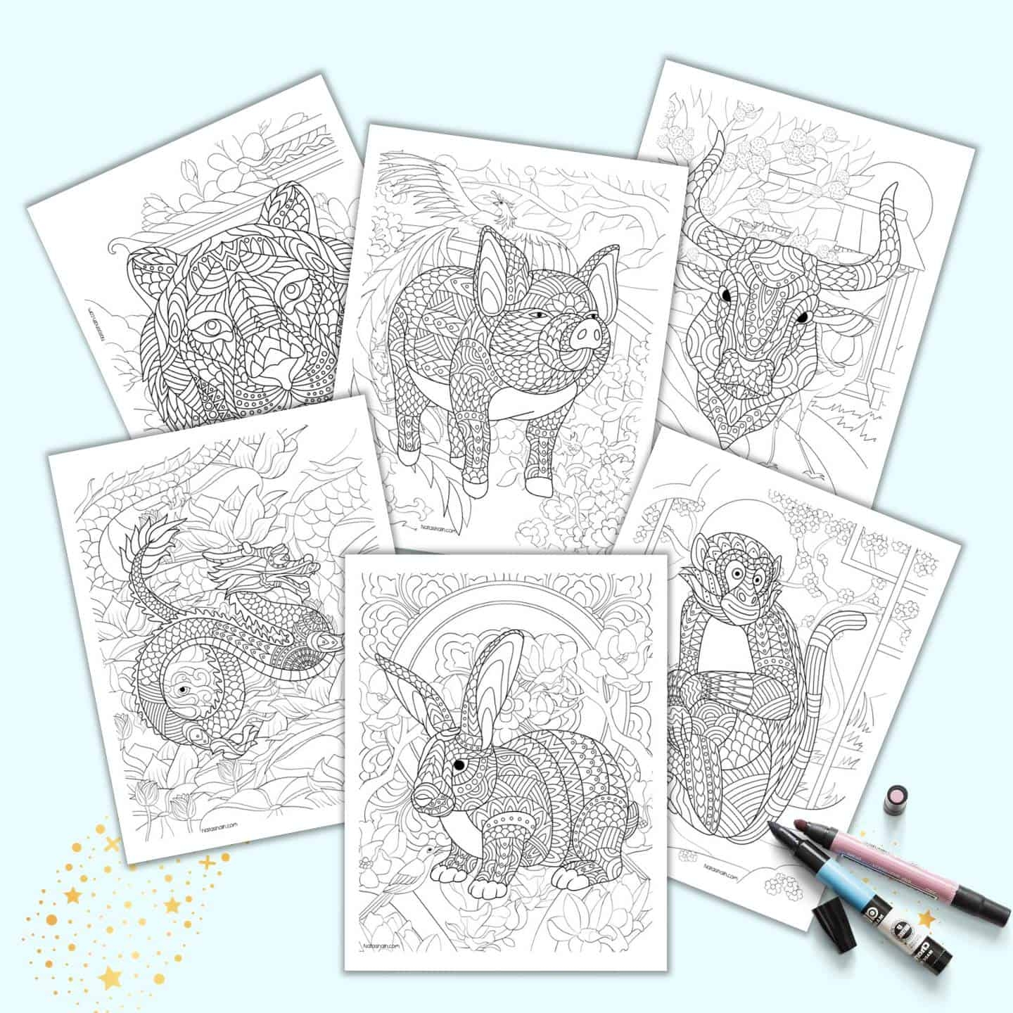 Free Printable Chinese Zodiac Animals Coloring Pages For Adults The Artisan Life