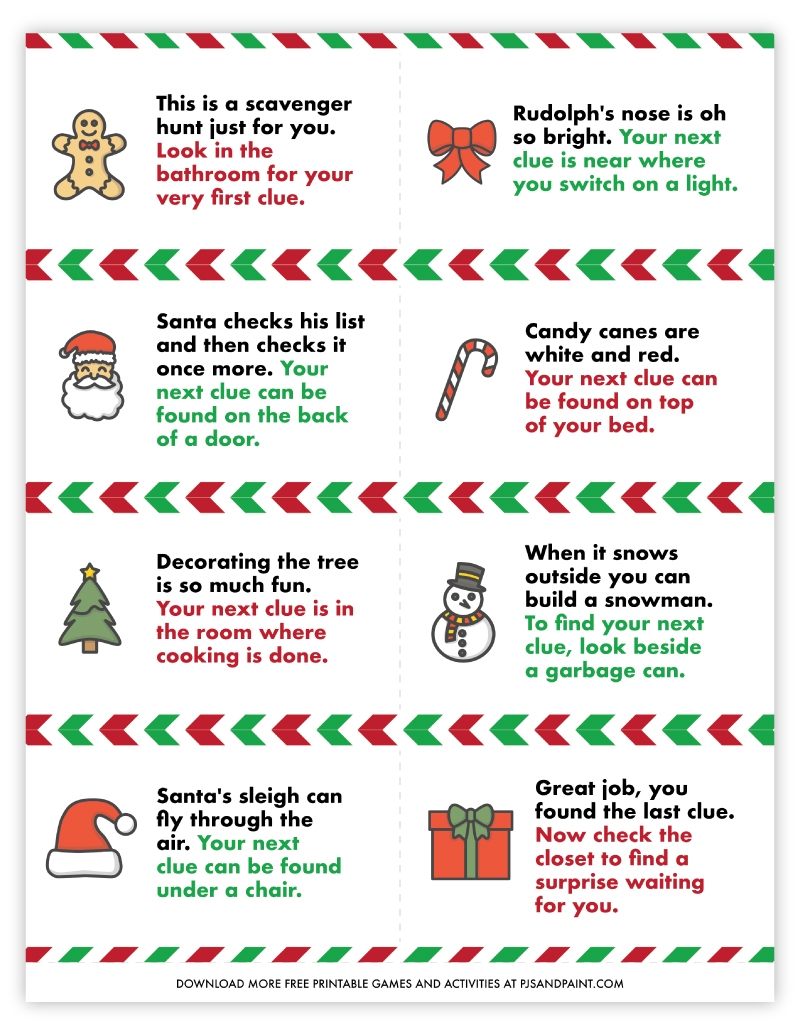 Free Printable Christmas Scavenger Hunt Pjs And Paint