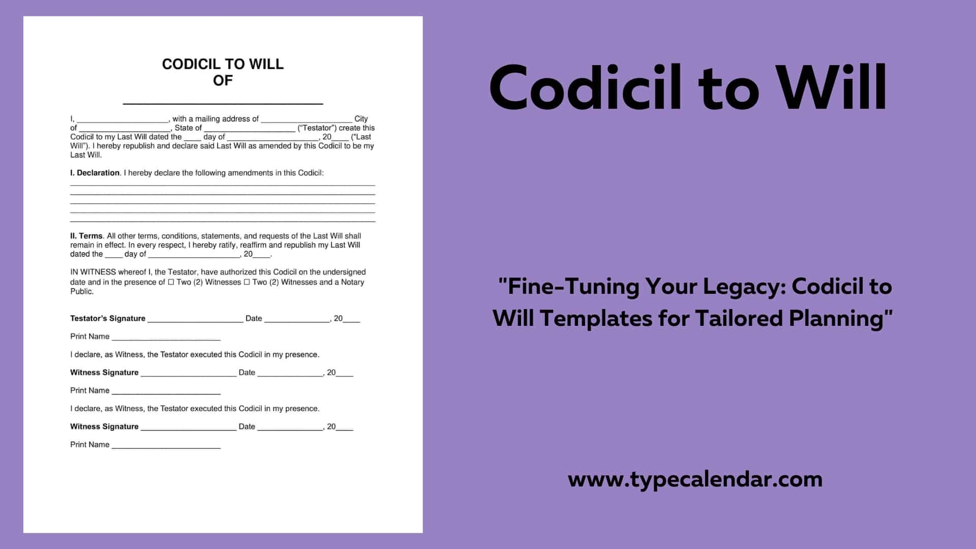 Free Printable Codicil Form