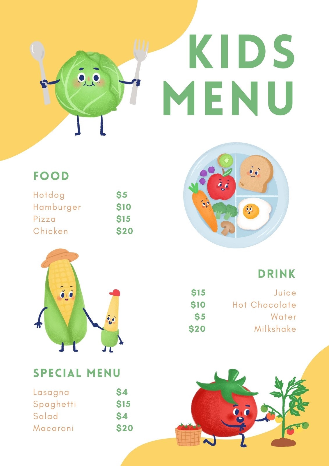 Free Printable Toddler Menu