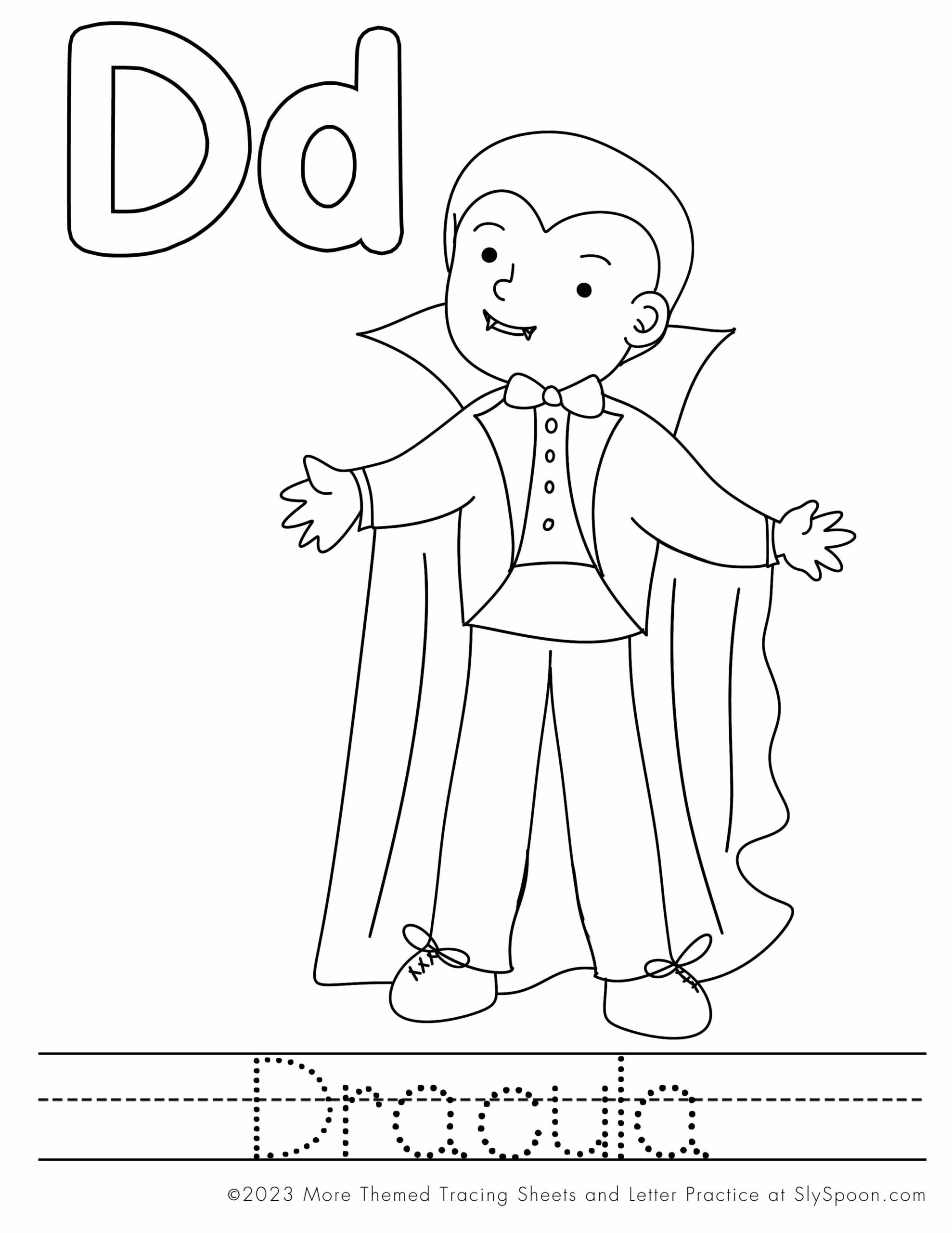 Free Printable Halloween Themed Letter D Coloring And Activity Worksheets Sly SpoonSly Spoon