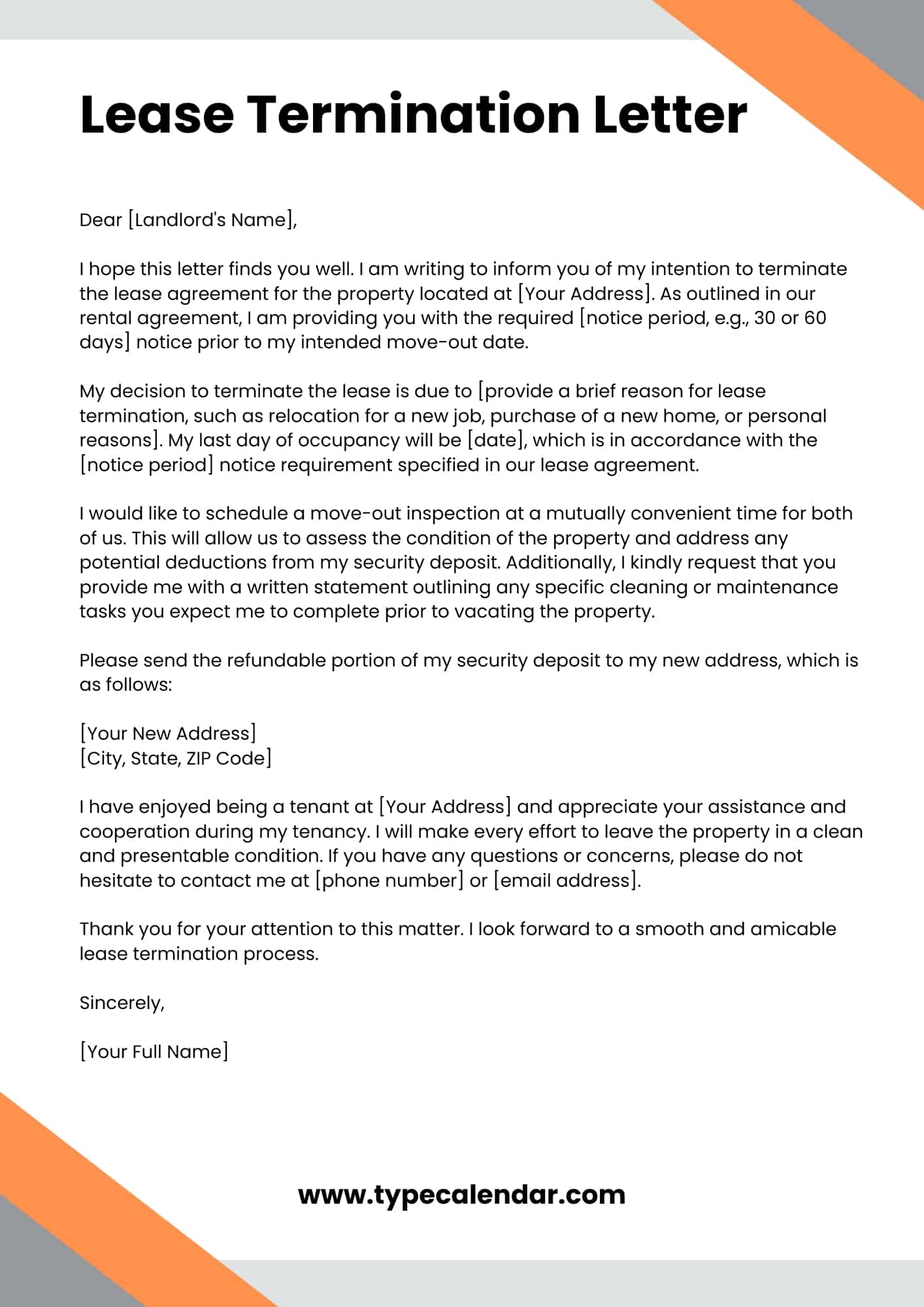 Free Printable Lease Termination Letter Templates Tenant Landlord Word