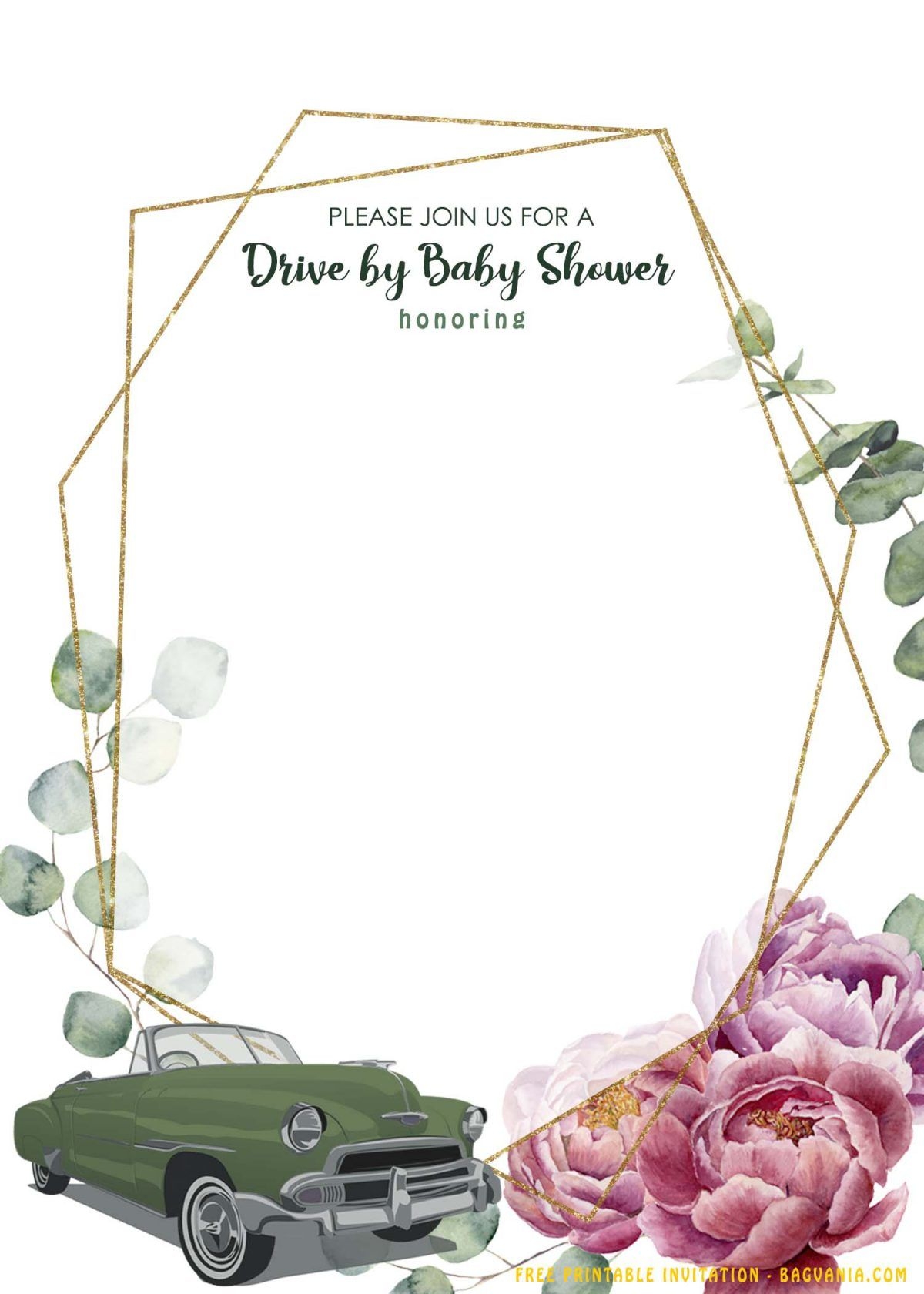 FREE Printable Retro Floral Drive By Baby Shower Invitation Templates