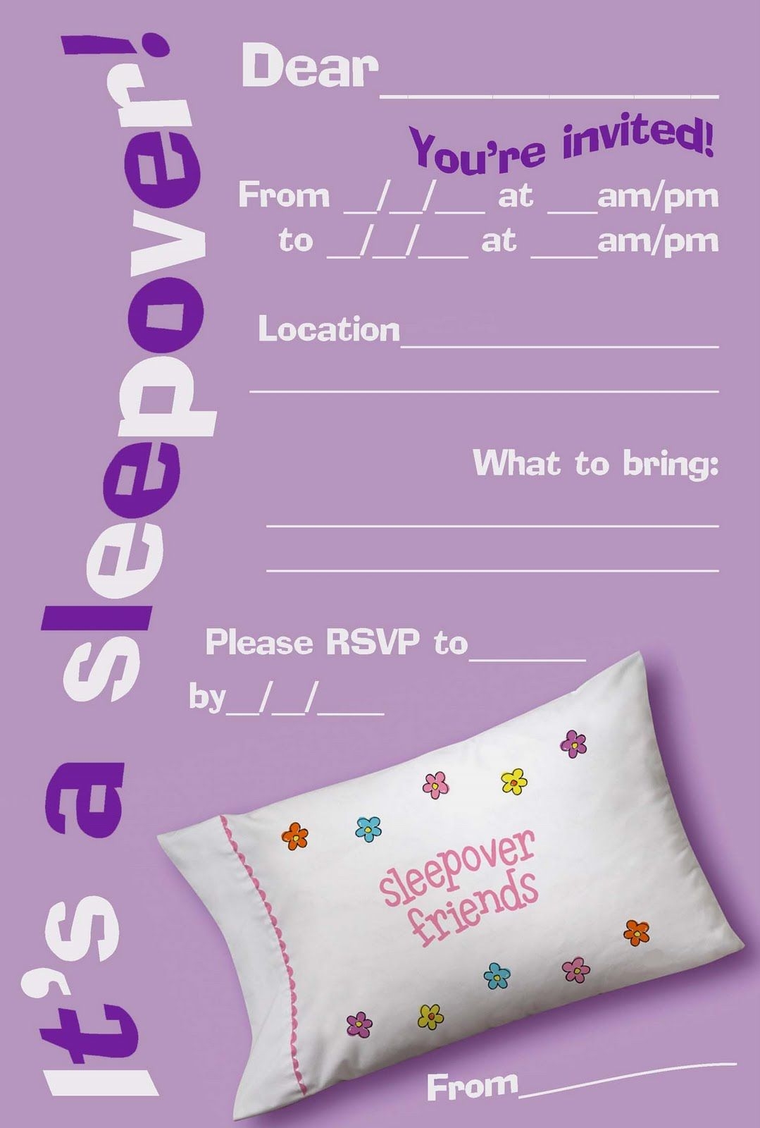 FREE PRINTABLE SLEEPOVER SLUMBER PARTY INVITATIONS