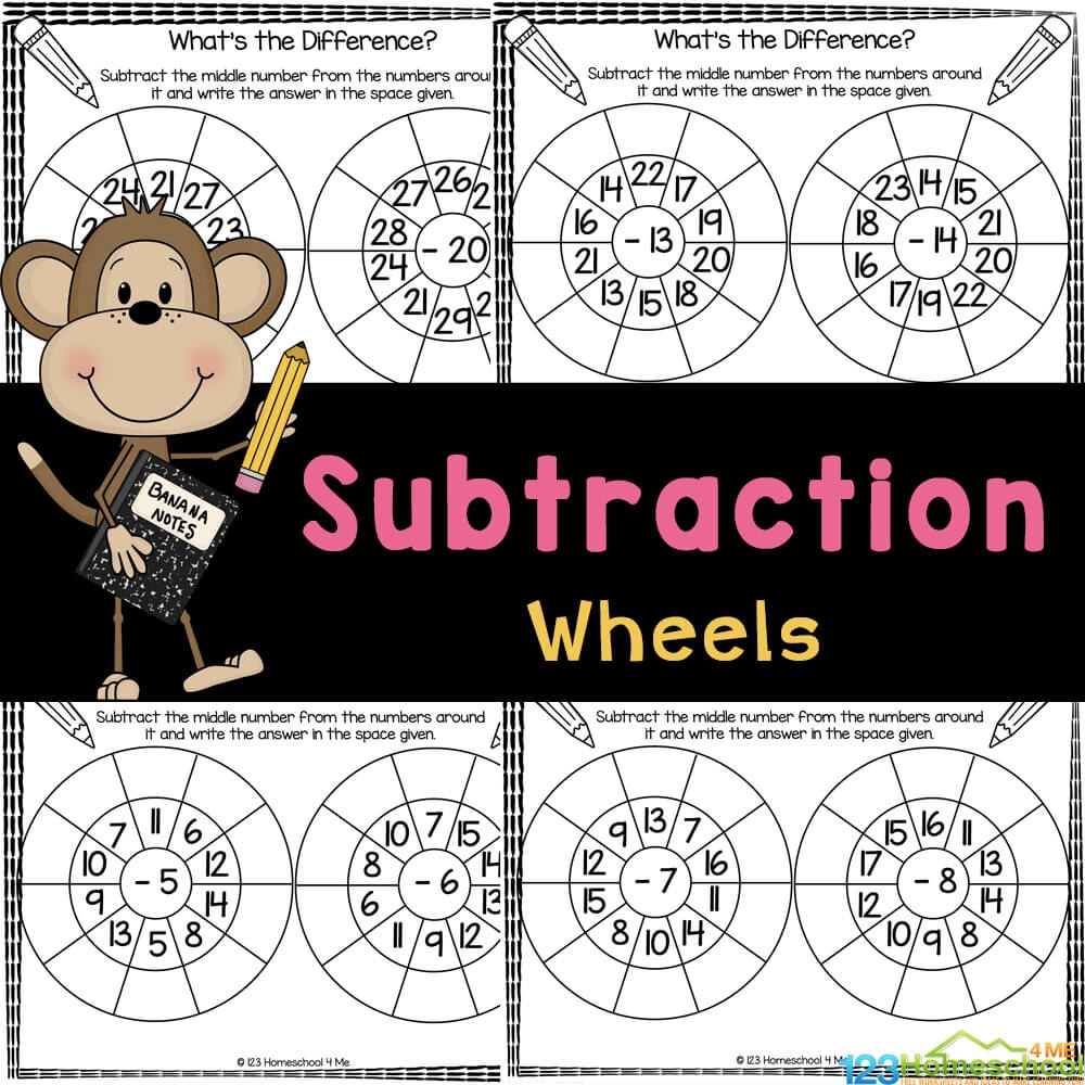  FREE Printable Subtraction Wheels Worksheets Activity