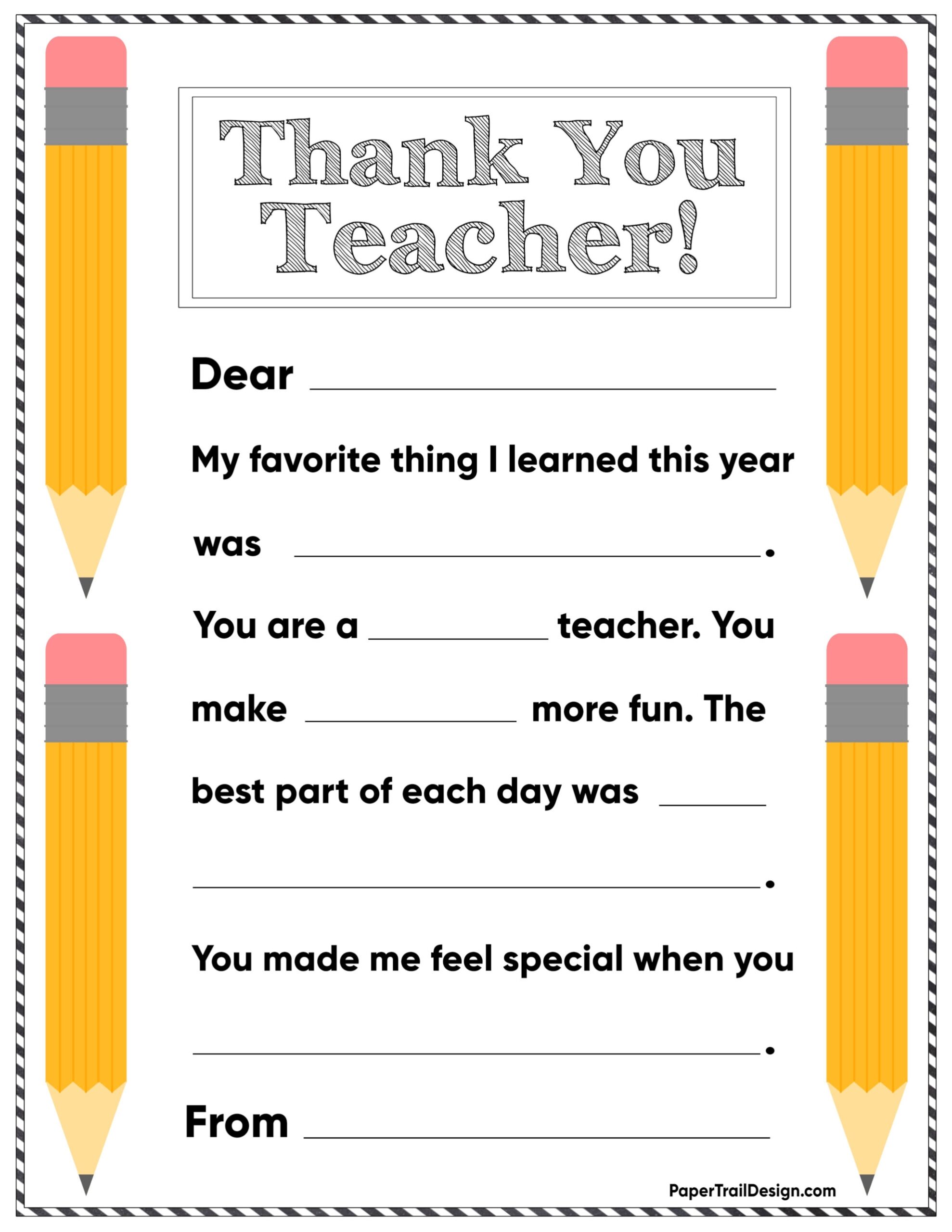 Free Printable Teacher Thank You