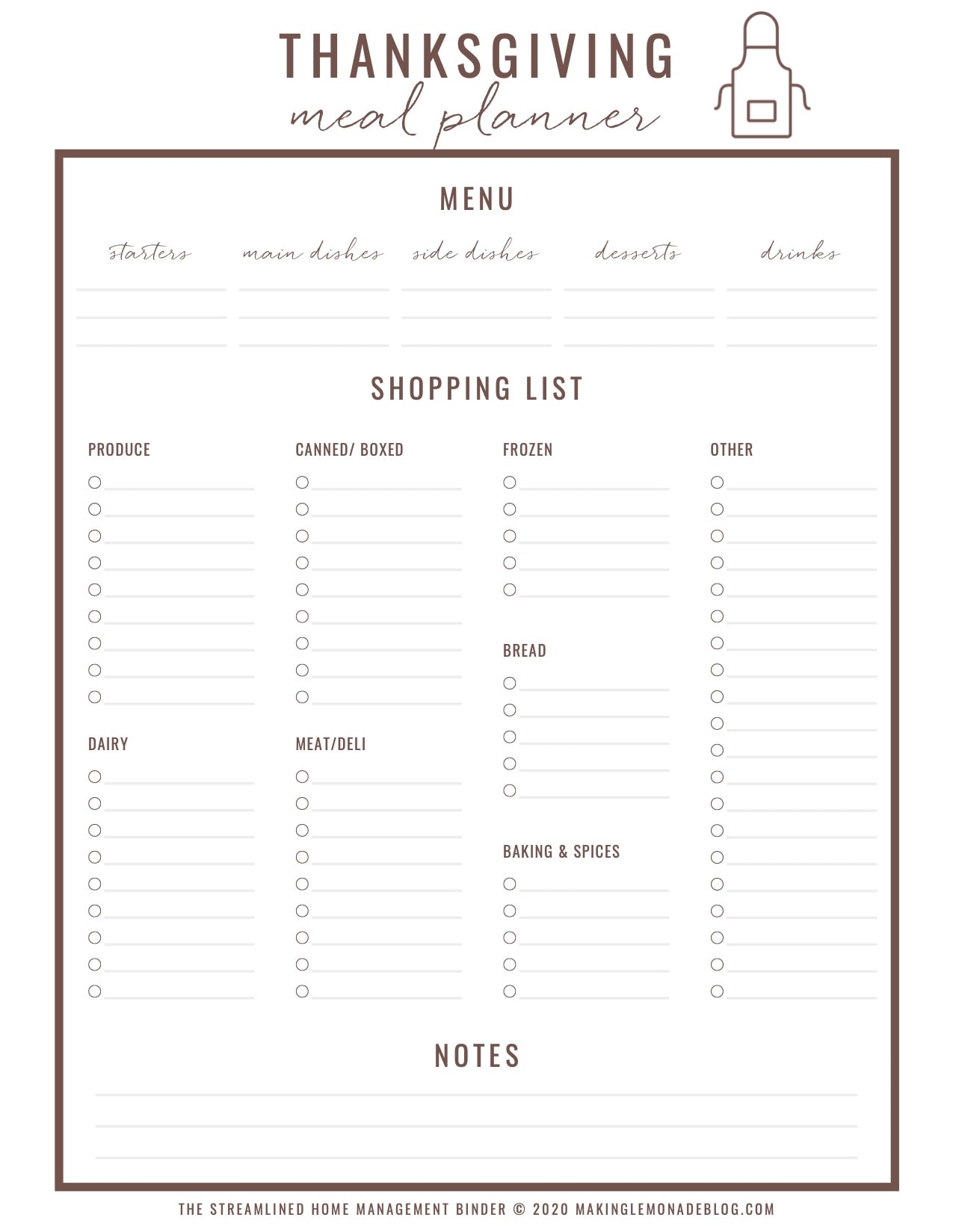 Free Printable Thanksgiving Planner