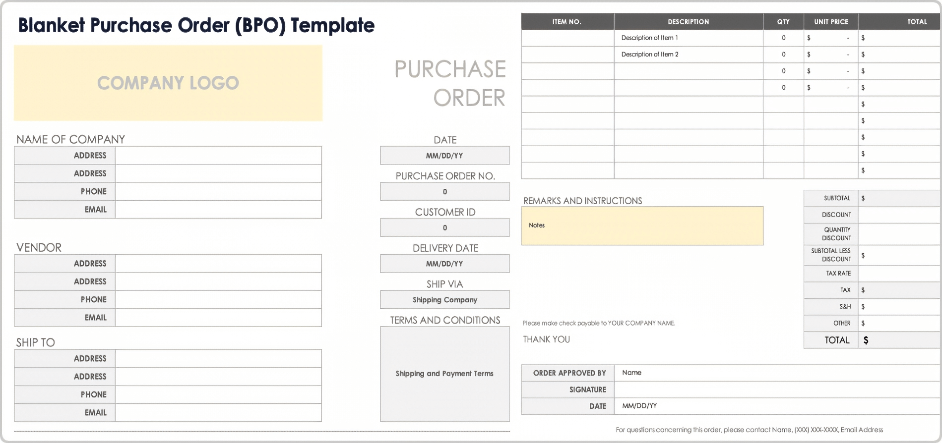 Free Purchase Order Templates Forms Letters All Formats