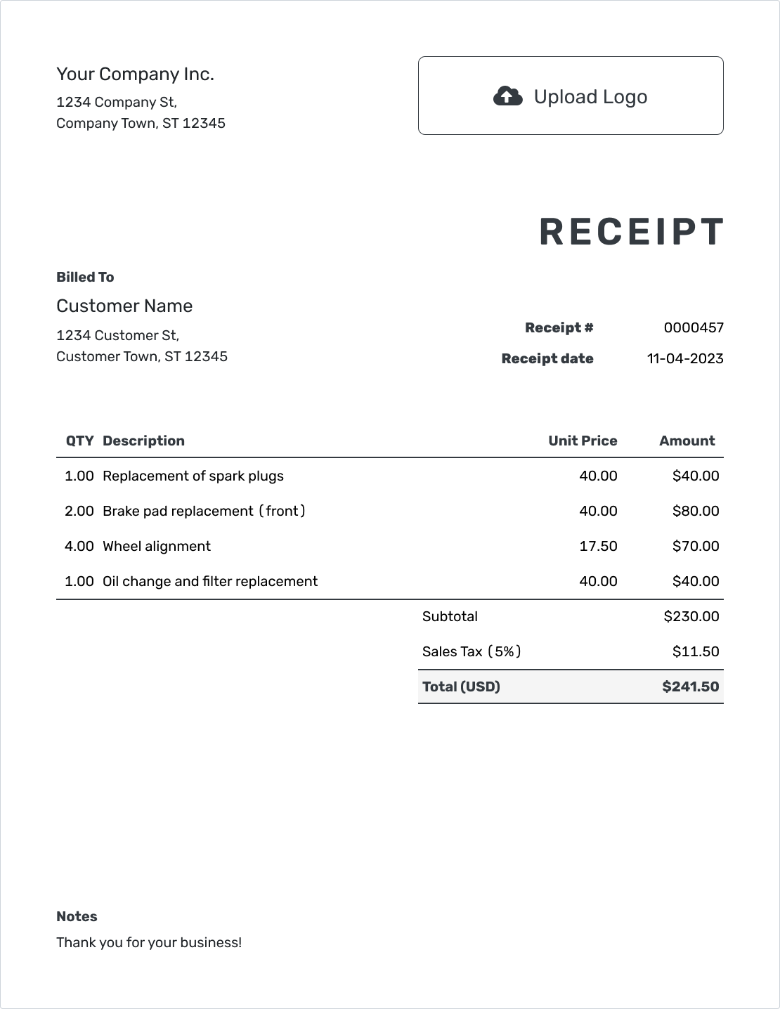 Free Receipt Template Business Templates Docelf