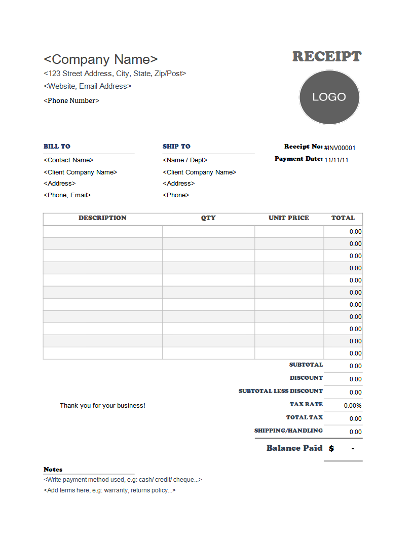 Free Printable Receipt Log