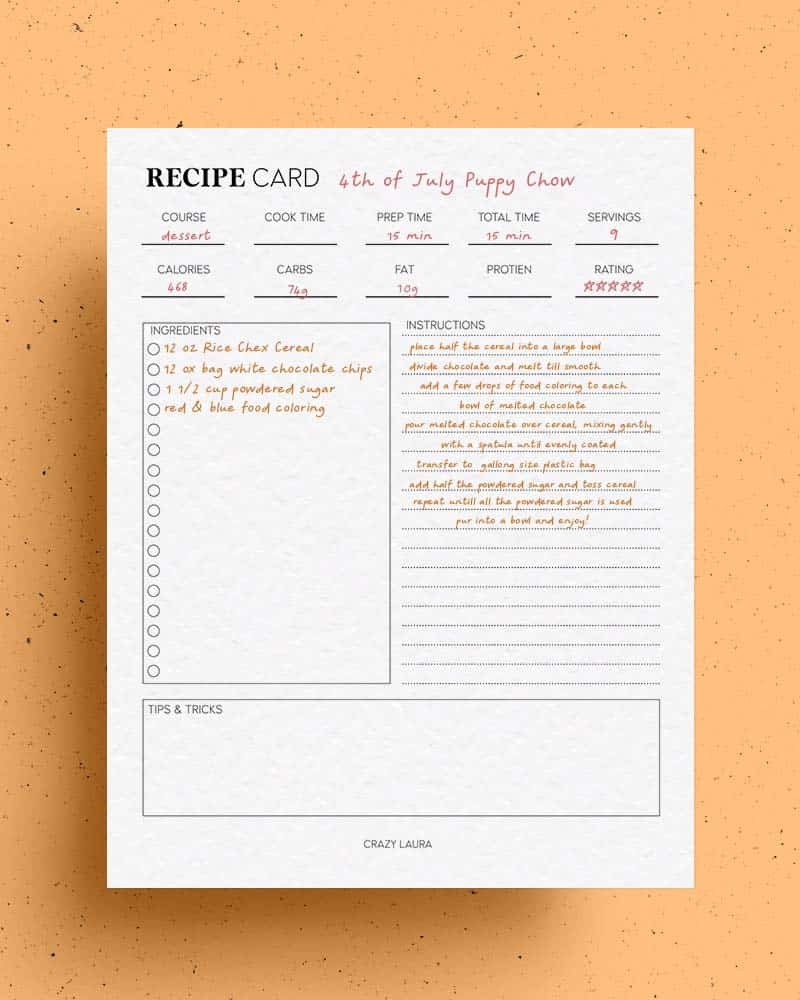 Free Recipe Card Printable Sheets With Two Layouts Crazy Laura
