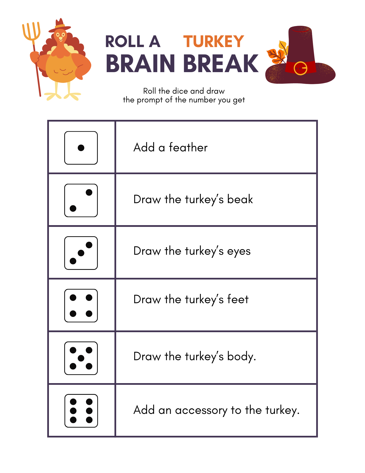 Free Printable Roll A Turkey