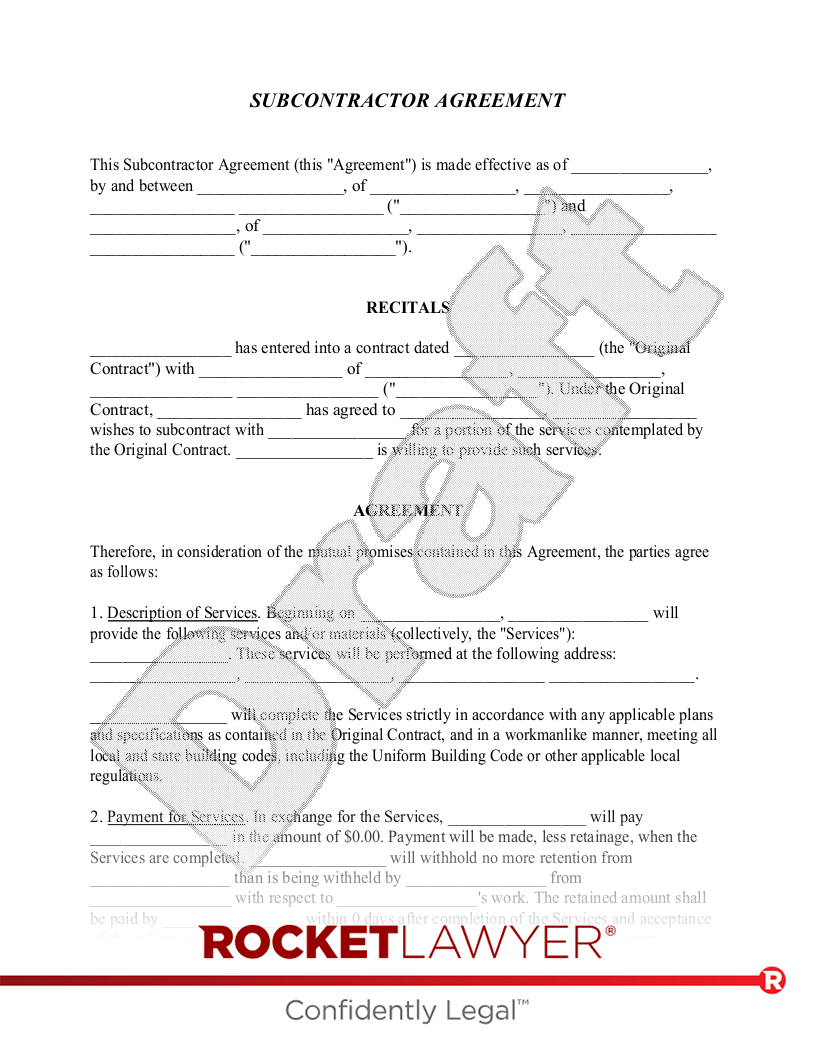 Free Printable Subcontractor Agreement