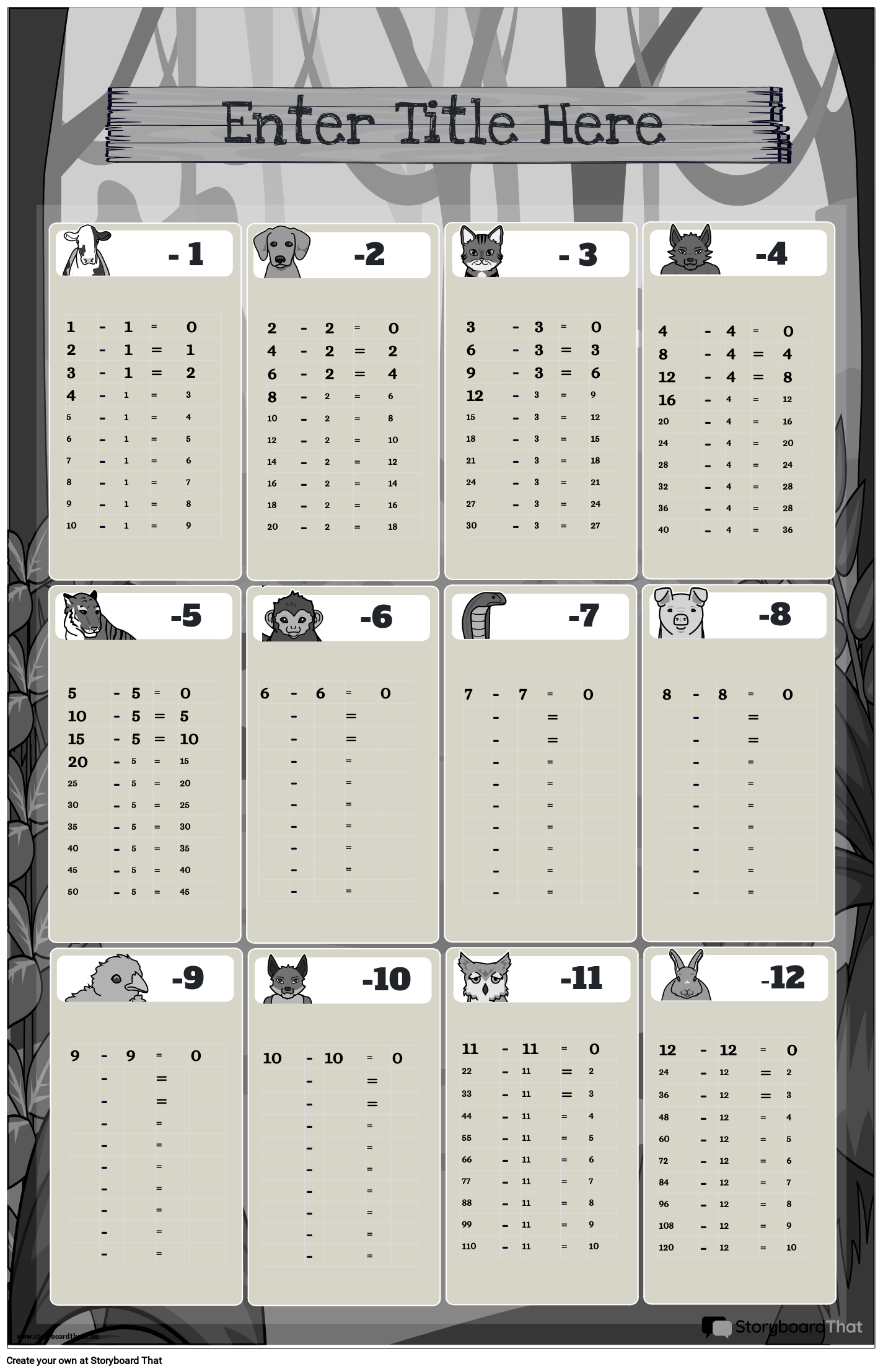 Free Subtraction Chart Posters StoryboardThat