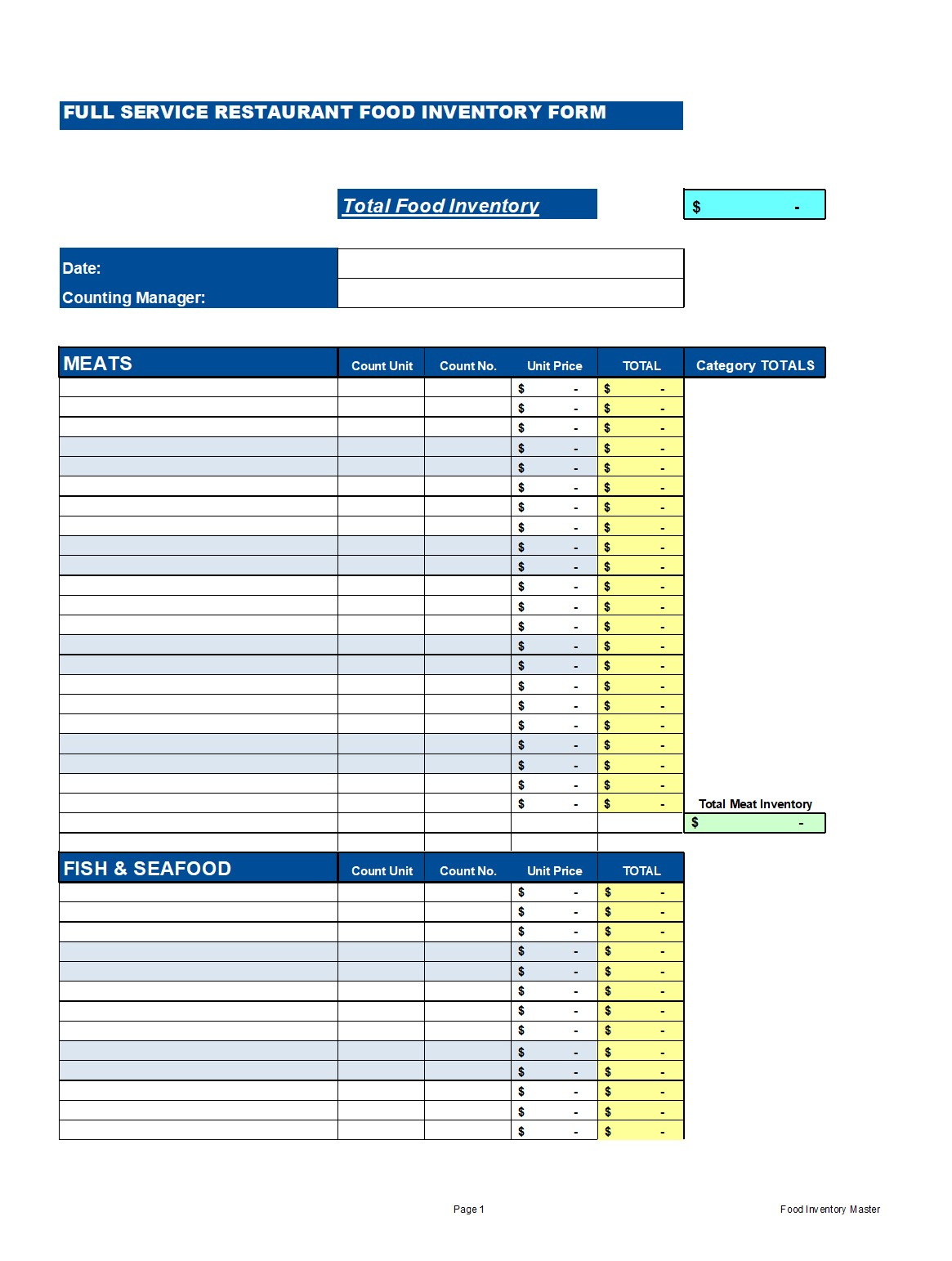 Full Service Restaurant Inventory Spreadsheet RestaurantOwner