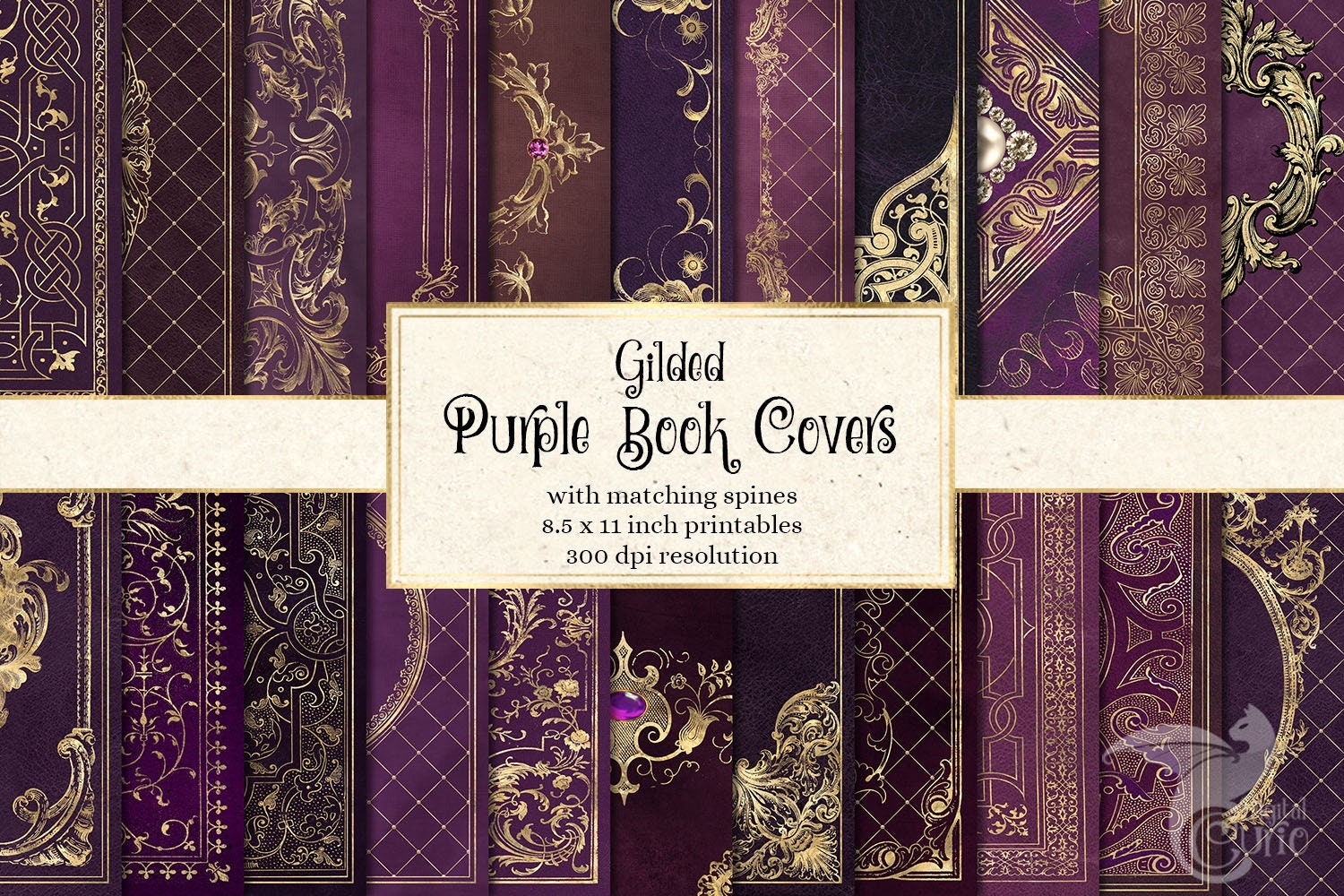 Gilded Purple Book Covers Printable Decorative Gilded Book Covers 8 5 X 11 Instant Download Digital Sheets For Commercial Use Etsy