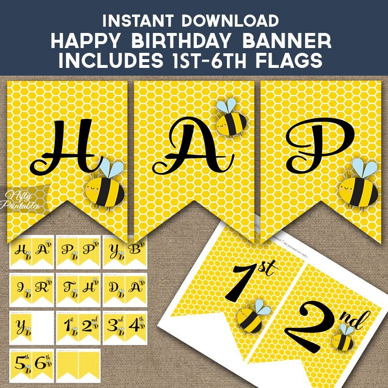 Happy Birthday Banner Bumble Bee Birthday Nifty Printables