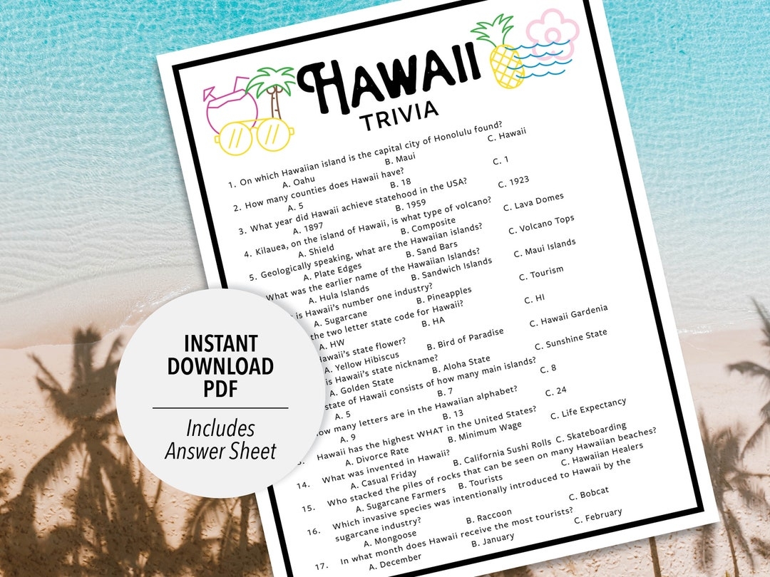 Hawaii Trivia Hawaii Trivia Game Printable Hawaii State Trivia State Trivia Game Printable Trivia State Trivia US States USA Etsy