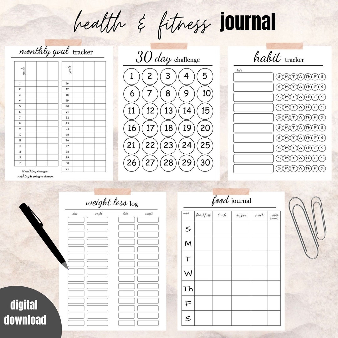 Health And Fitness Journal Printable Health And Wellness Planner Health Tracker Weight Loss Journal Digital Download Hard Copy Etsy