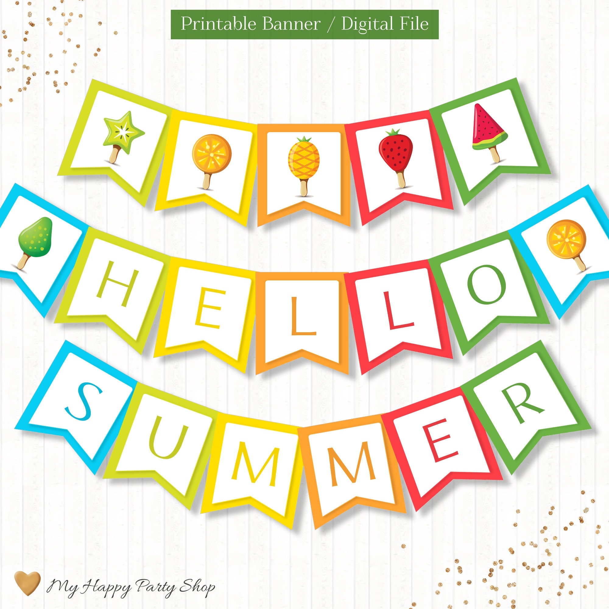 Hello Summer Banner PRINTABLE Summer Party Decor Summer Birthday Banner Popsicle Summertime INSTANT DOWNLOAD Digital File KG010 Etsy