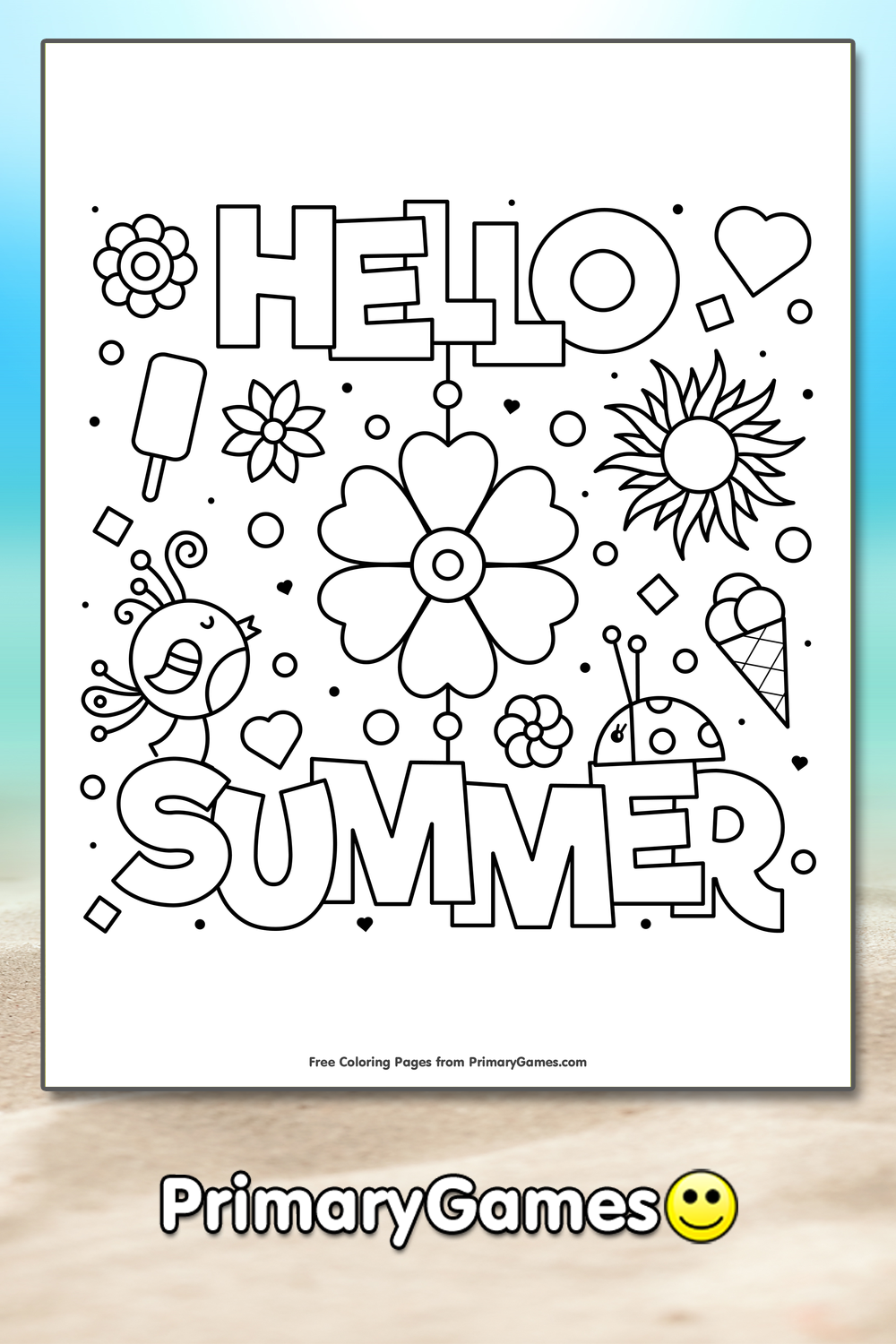 Hello Summer Coloring Page FREE Printable PDF From PrimaryGames