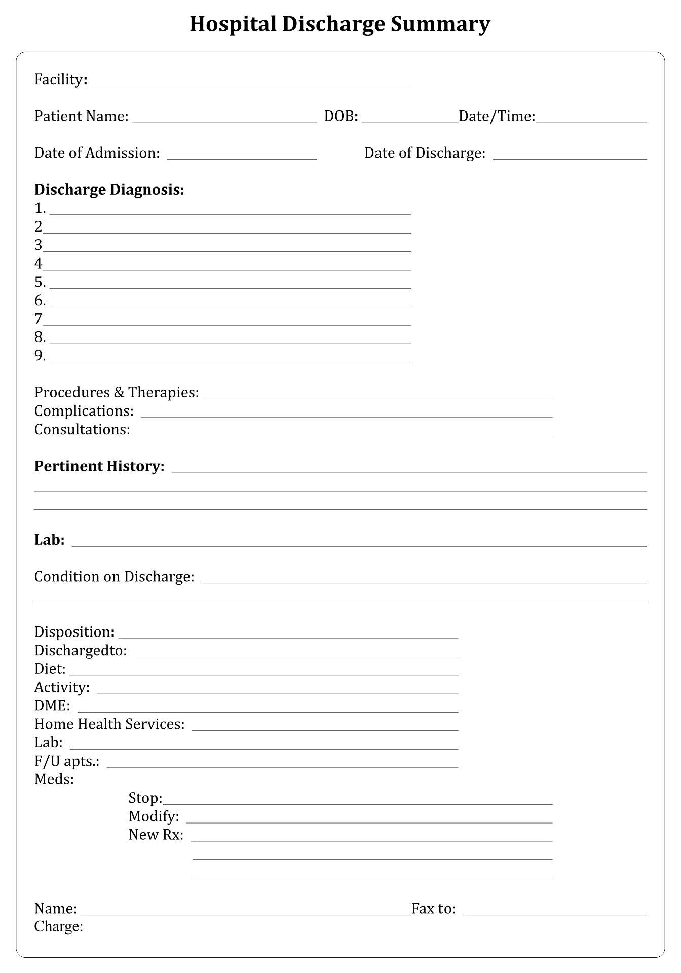 Hospital Discharge Forms 10 Free PDF Printables Printablee