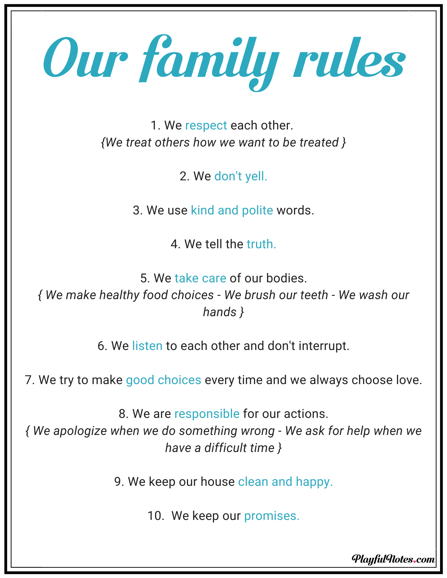 Free Printable Household Rules