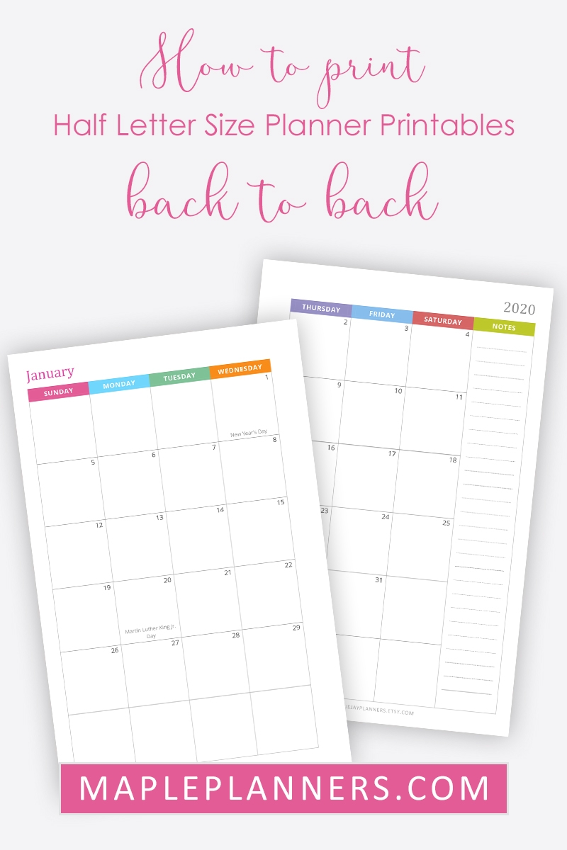 How To Print Half Size 5 5 x8 5 Planner Printables Back To Back
