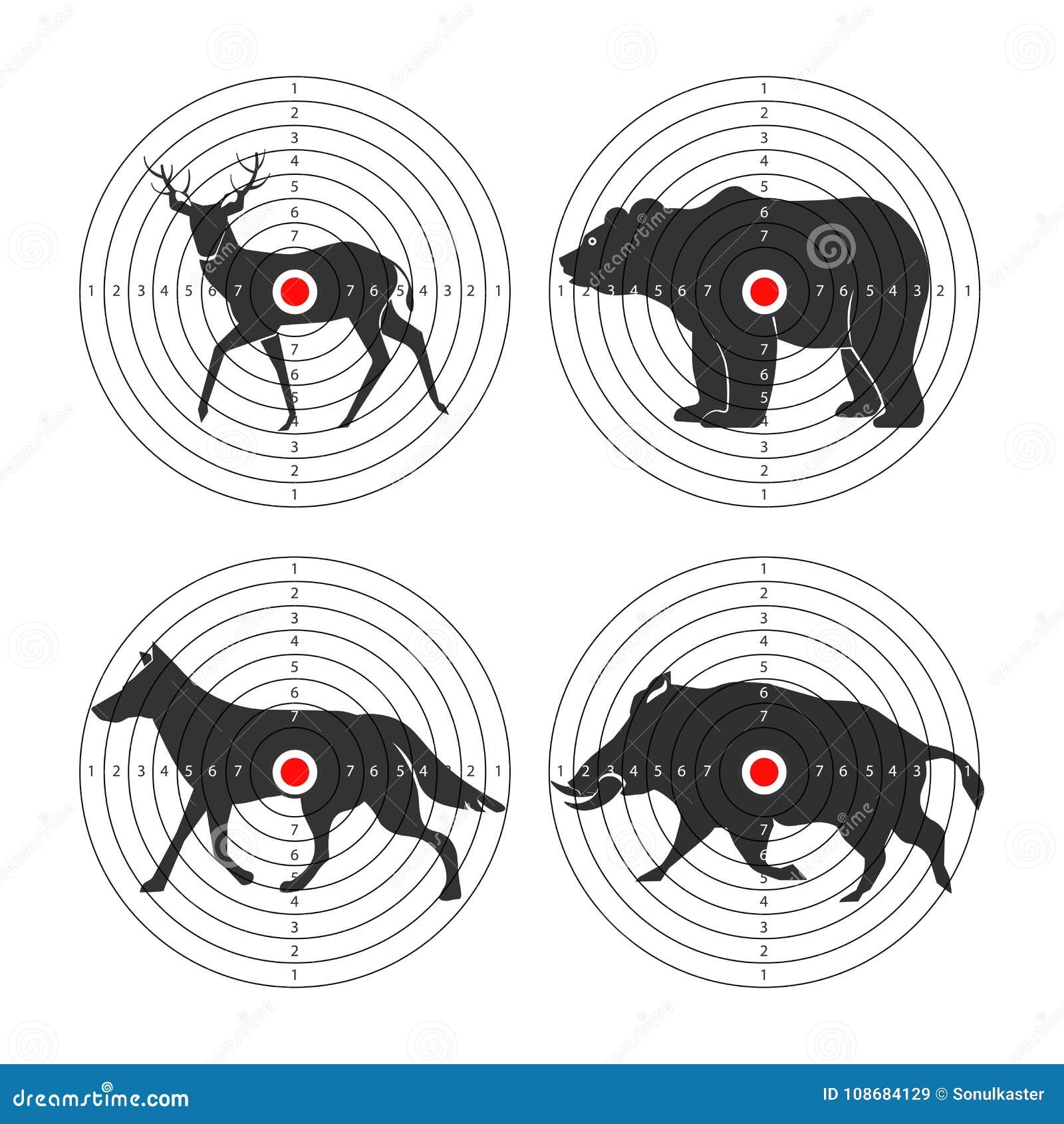 Hunting Animal Targets Vector Icons Template For Hunt Training Stock Vector Illustration Of Bullseye Design 108684129