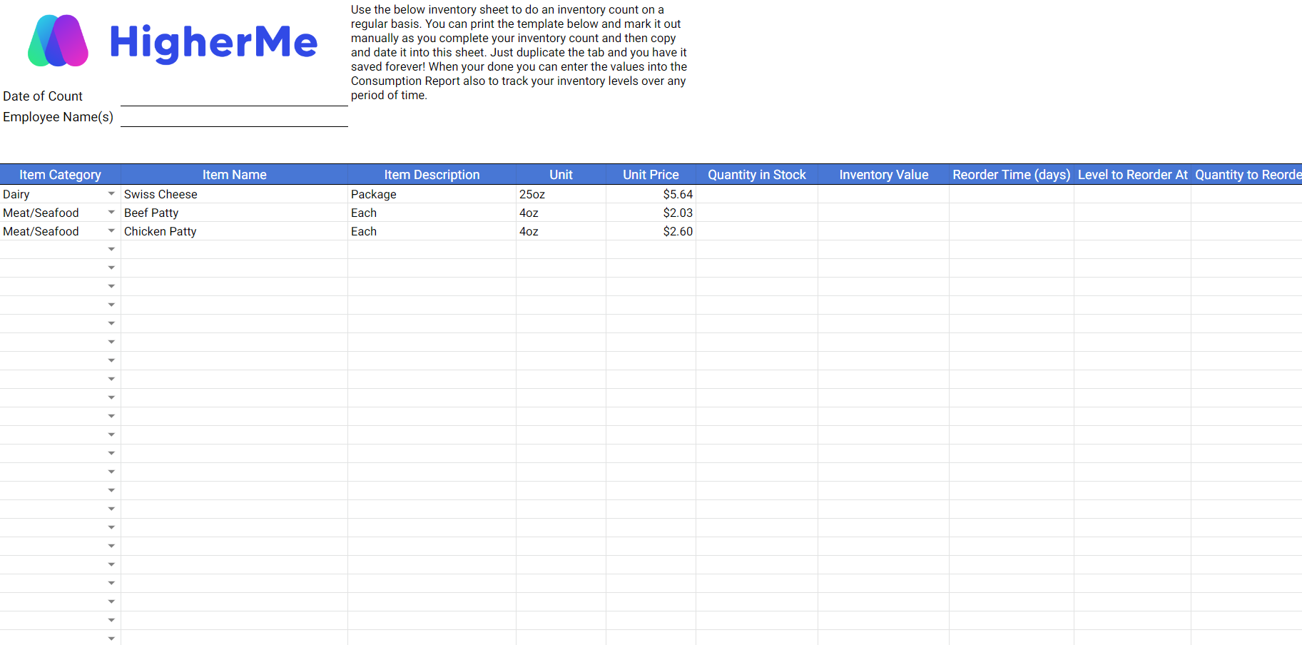 Free Printable Restaurant Inventory Sheets