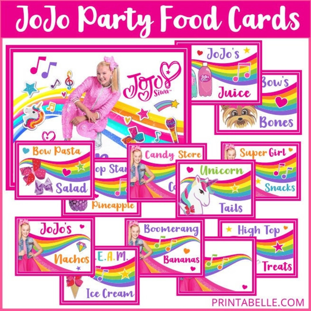 Jojo Siwa Party Printable Food Cards Free Snack Bar Sign INSTANT DOWNLOAD Printable PDF Files Great For Birthday Parties Etsy