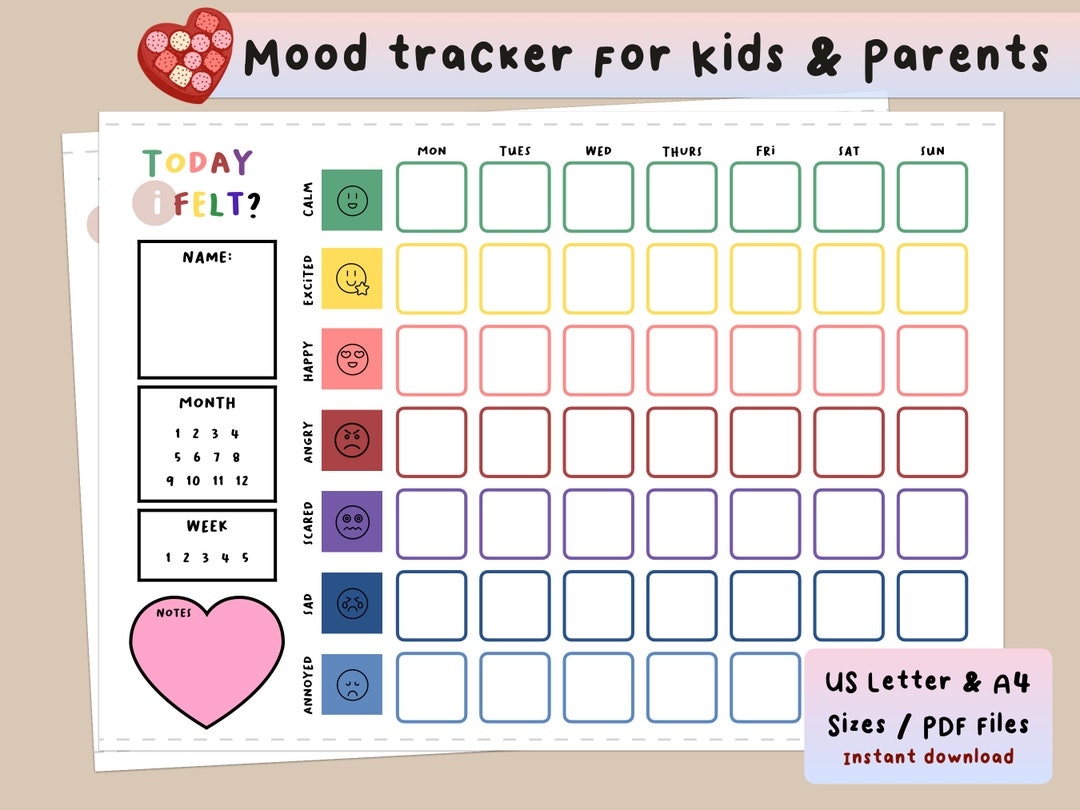 Kids Mood Tracker Printable Weekly A4 US Letter Sizes PDF Etsy
