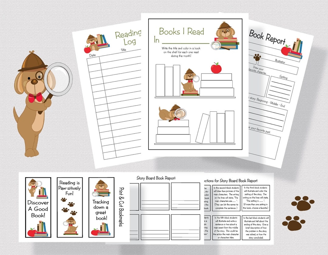 KIDS READING LOG Printables Dog Detective Reading Log Activity Bookmarks Fun Kids Book Review Form Kids Book Tracker Homeschool Reading Etsy