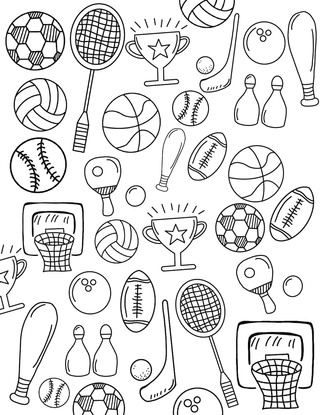 Kids Sports Coloring Page coloring Sheet For Kids outdoor Sport Pages sports Coloring Pages summertime Coloring Pages cute Coloring Pages Etsy