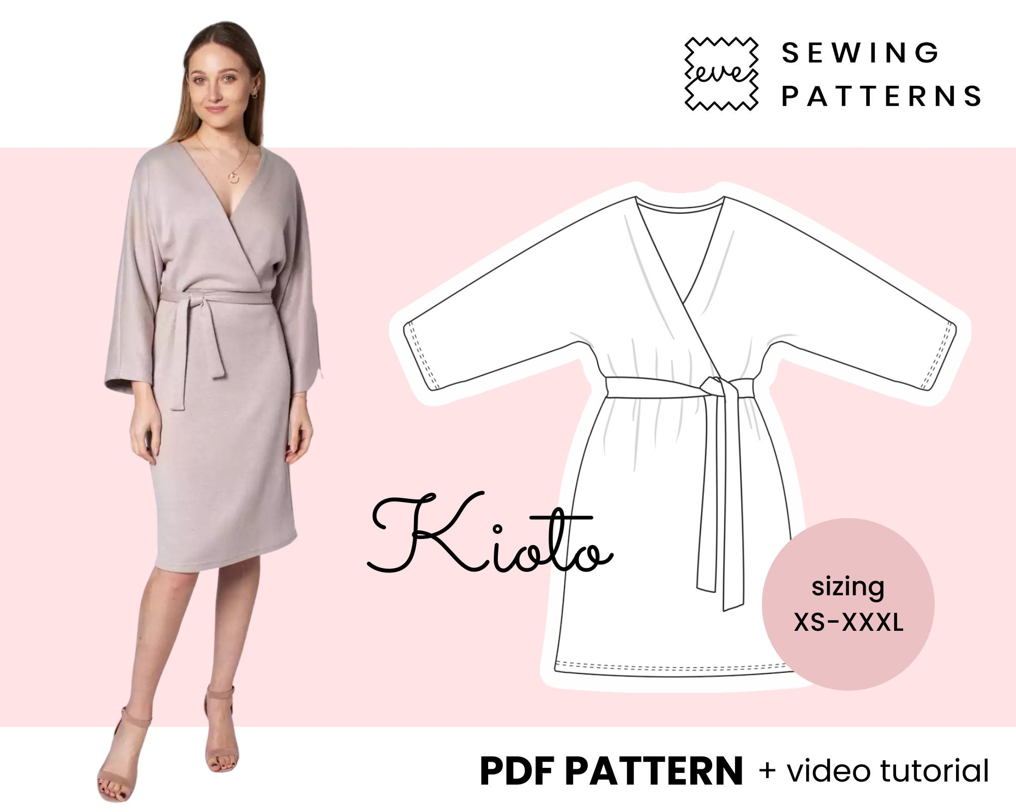 Kimono Wrap Dress Sewing Pattern Sizes EU 34 46 US 4 16 PDF Instant Download Kioto Etsy